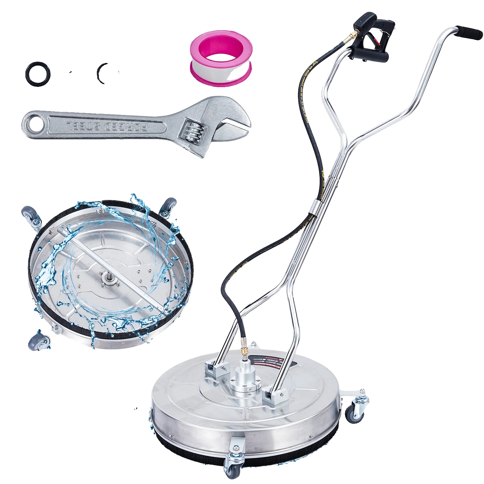 Hochdruckreiniger Oberflächenreiniger, Schwerlast-edelstahl, Doppelgriff, Silber 24inch