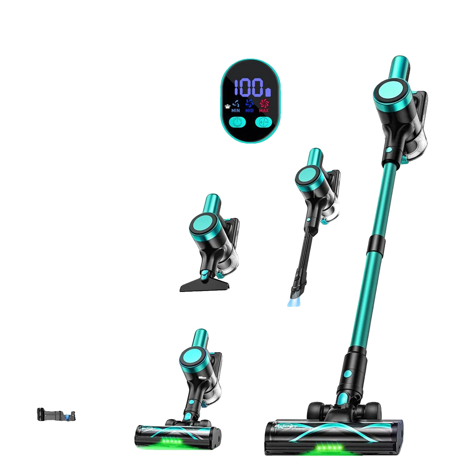Kabelloser Staubsauger, 58kpa Saugkraft, Led-display, Cyan