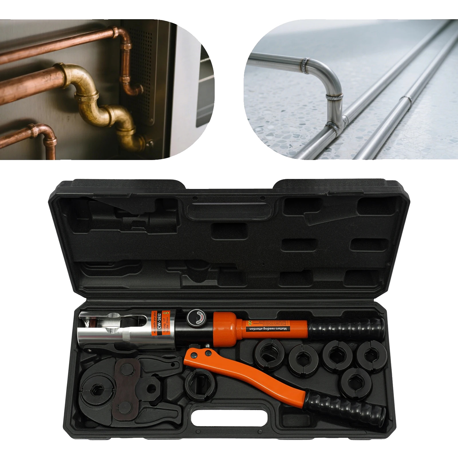 Crimpzange, Hydraulisches Design, 7 Austauschbare Backen, Orange