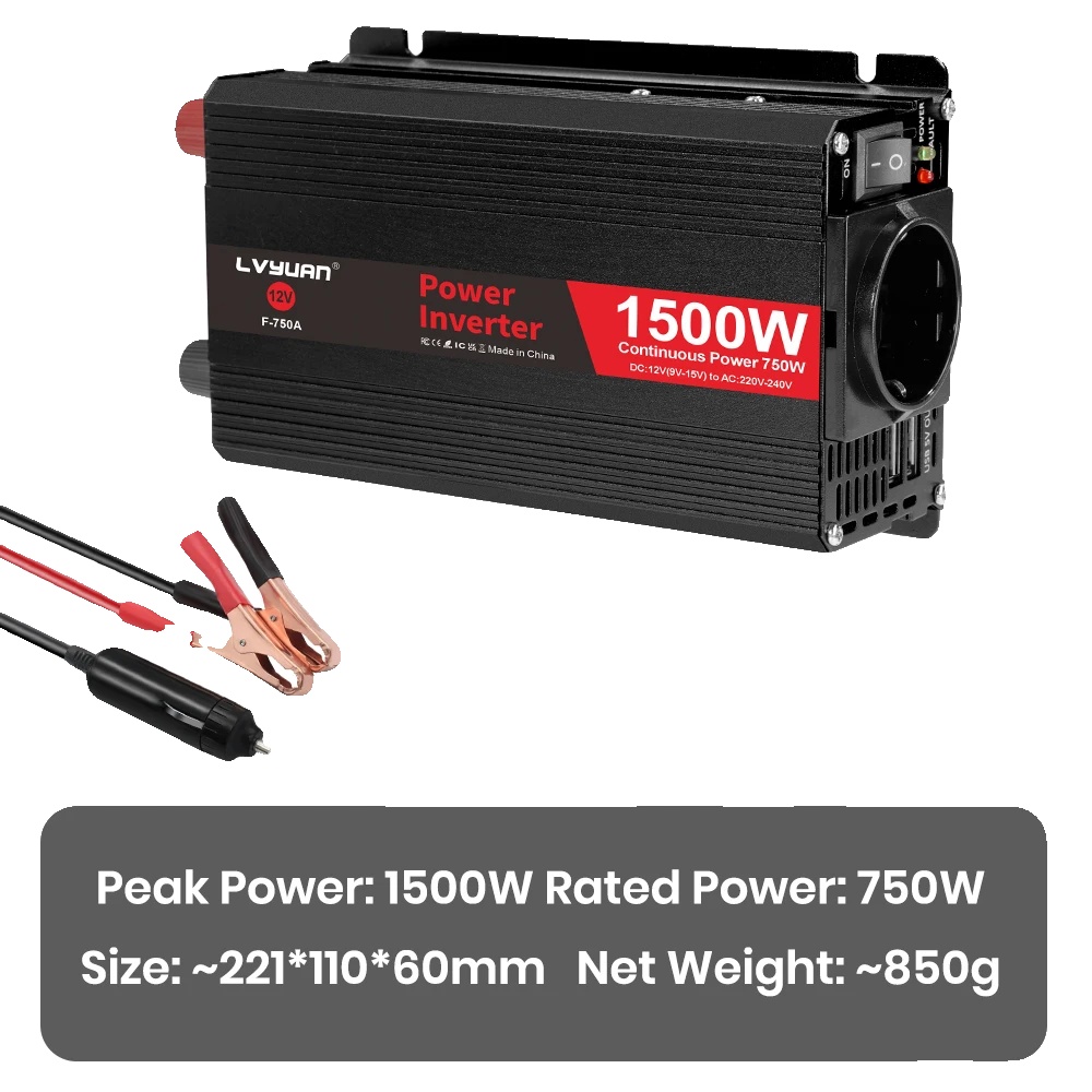 Auto-inverter, Modifizierte Sinuswelle, Usb-ausgang, 12v-220v-1500w