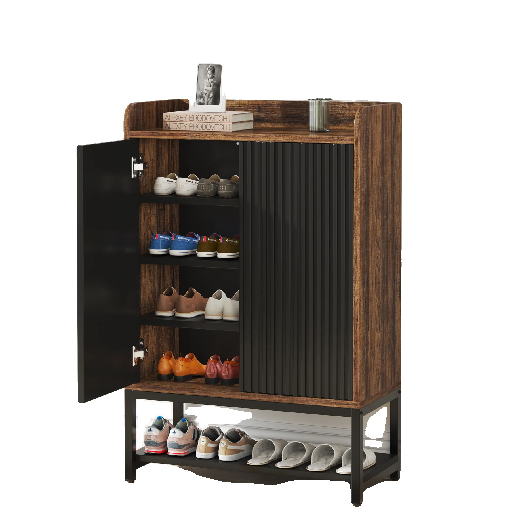Schuhschrank, 5-stufige Kapazität, Elegantes Minimalistisches Design, Schwarz Und Braun