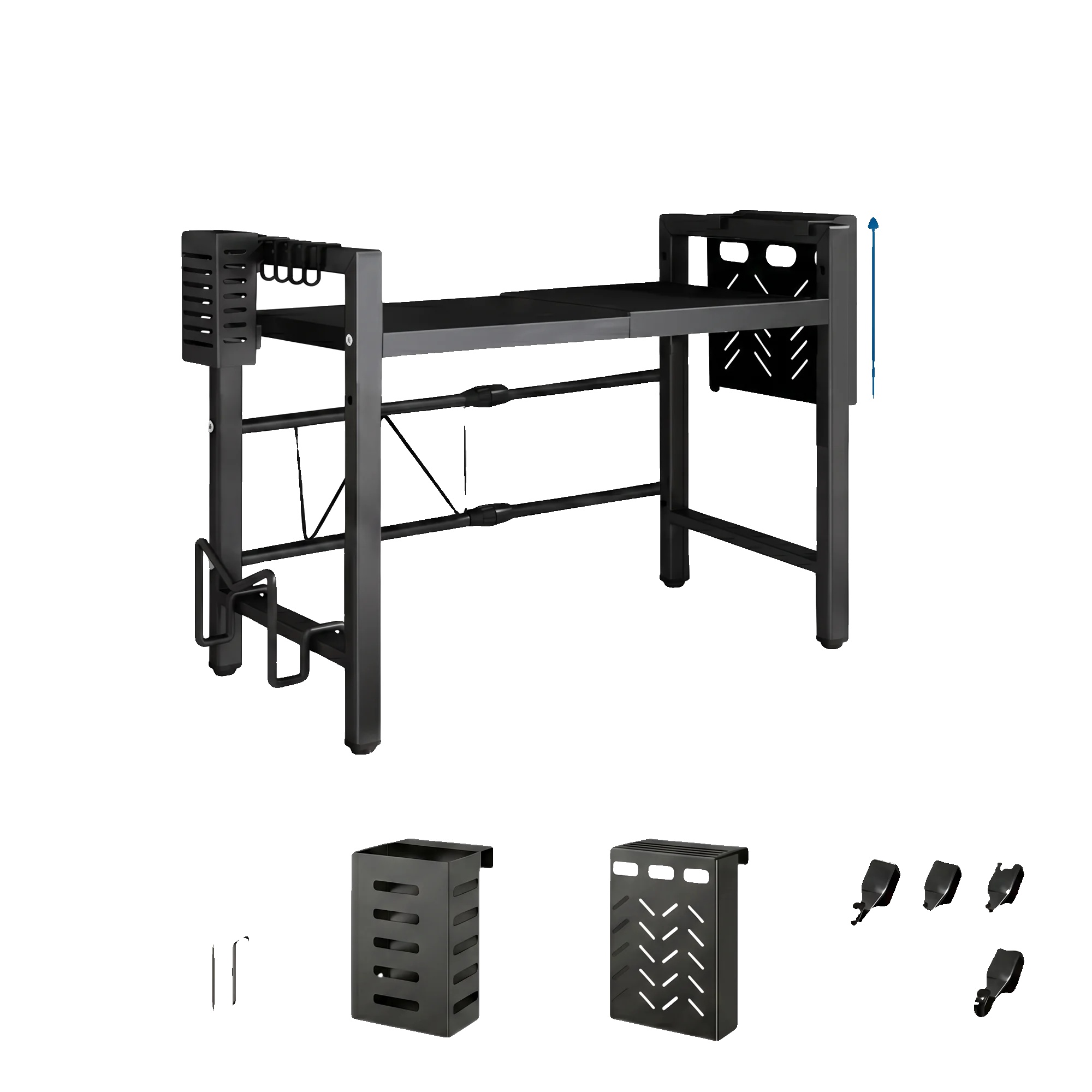 Mikrowellenregal, Höhenverstellbar, Langlebige Metallkonstruktion, 1tier 38-64cm Schwarz