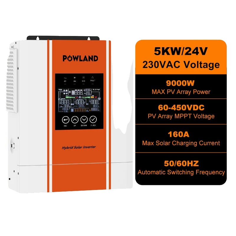 Solarwechselrichter, 5000w Nennleistung, 10kva Spitzenleistung, Max. Pv-leerlaufspannung 500vdc, Max. Pv-ladestrom 160a, Abmessungen 445mm X 385mm X