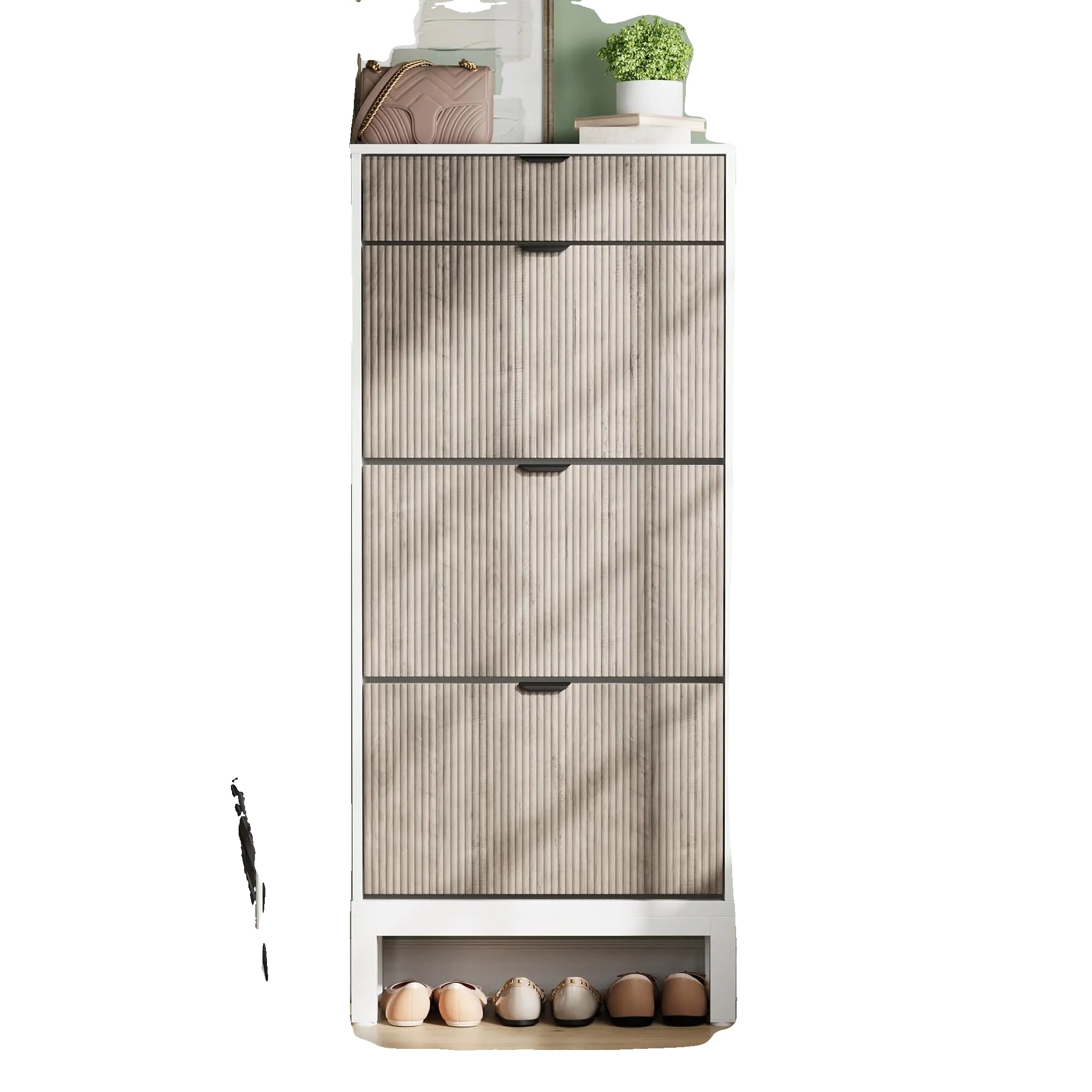 Schuhschrank, Klapptüren, Platzsparendes Design, Weiß-grau