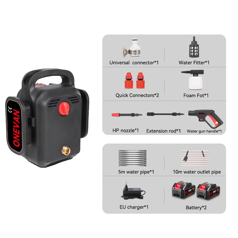 Elektrischer Hochdruckreiniger, Kabelloser Betrieb, 120 Bar Leistung, 2 Batterien Set