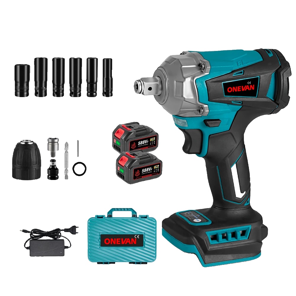 Elektrischer Schlagschrauber, 1200 N.m Drehmoment, 18v Bürstenloser Motor, 2batterien-12stück Set B