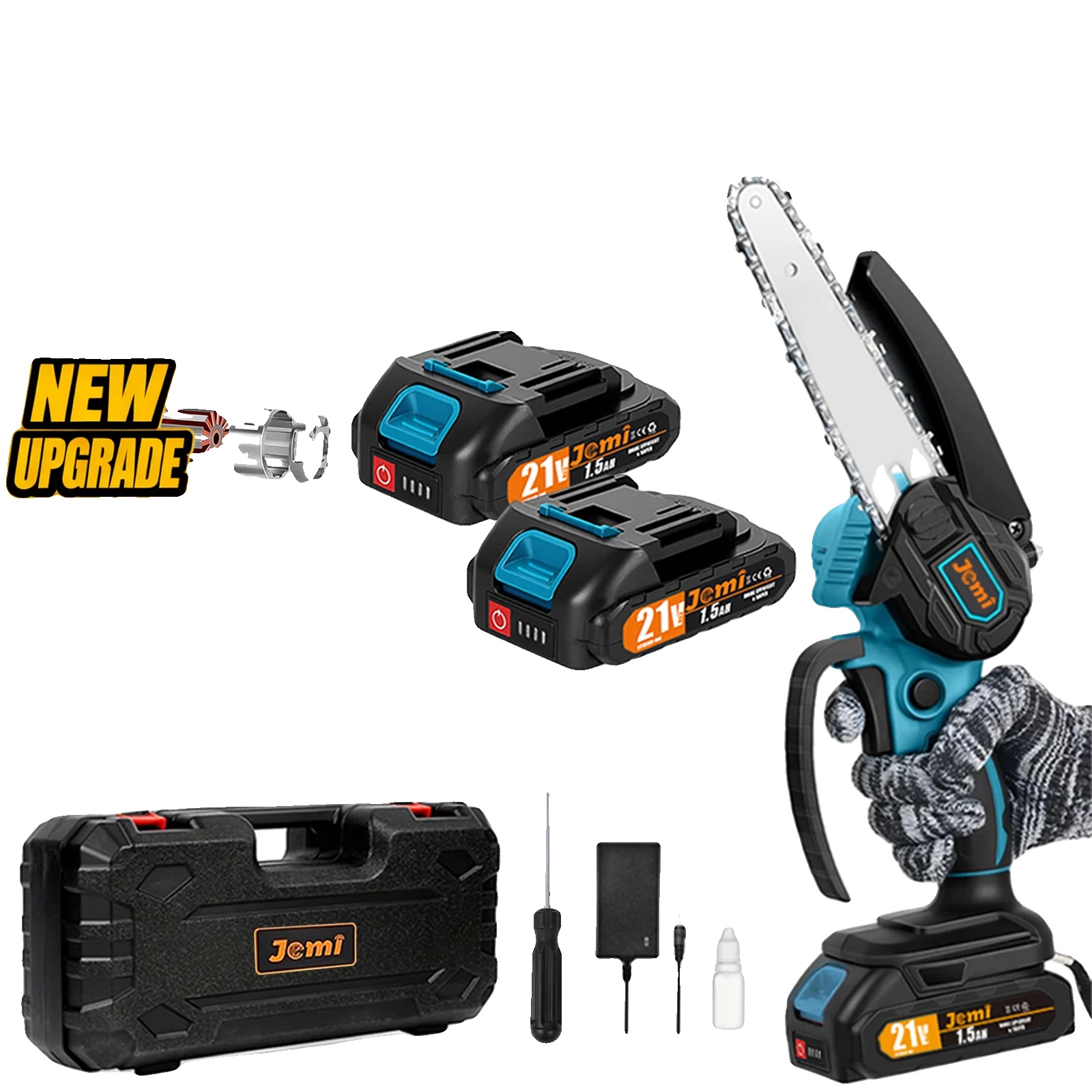 Akku-kettensäge, Leichtes Design, Schnelle Montage, 2xbatterie Upgradeset