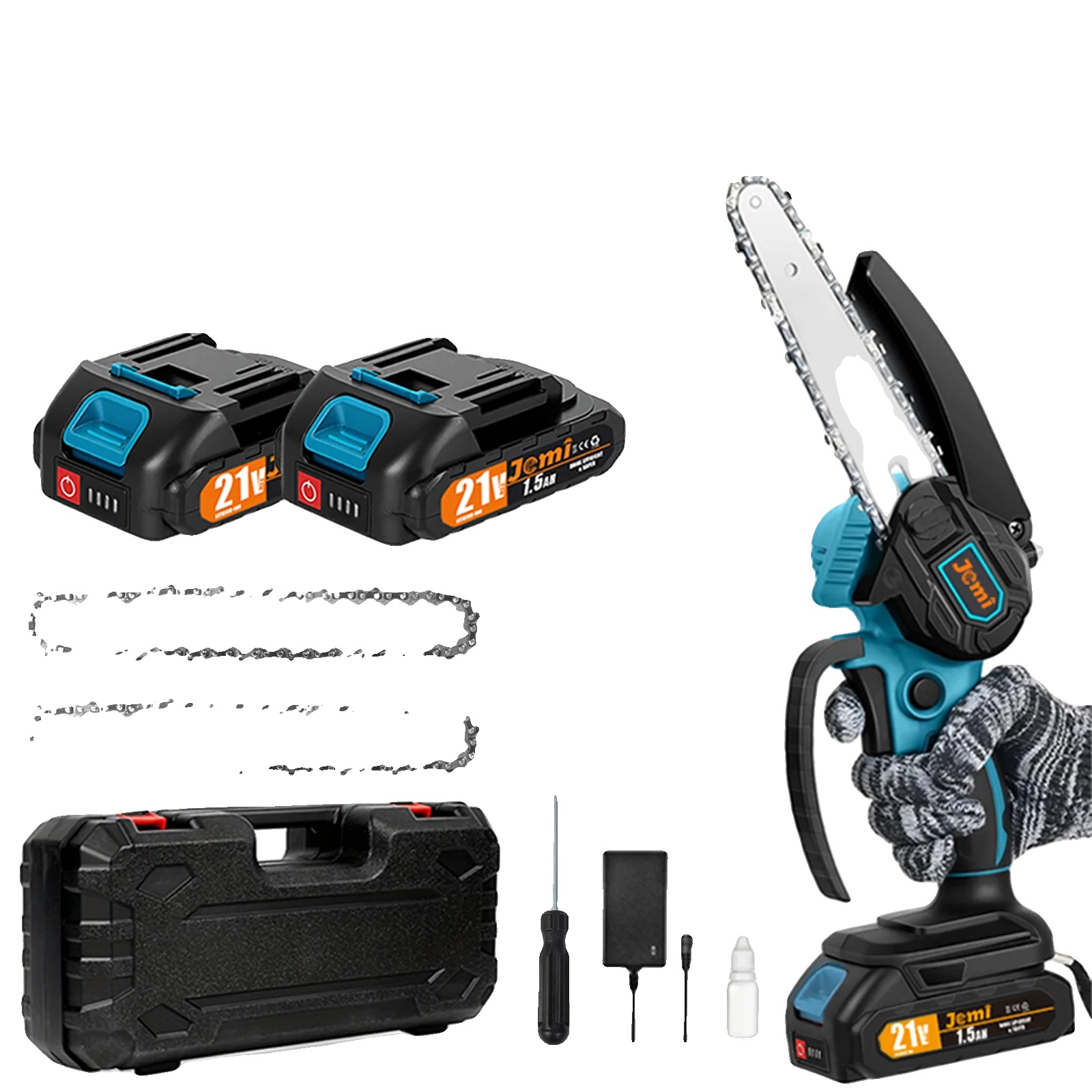 Akku-kettensäge, Leichtes Design, Schnelle Montage, 2xbatterie Kunststoffbox