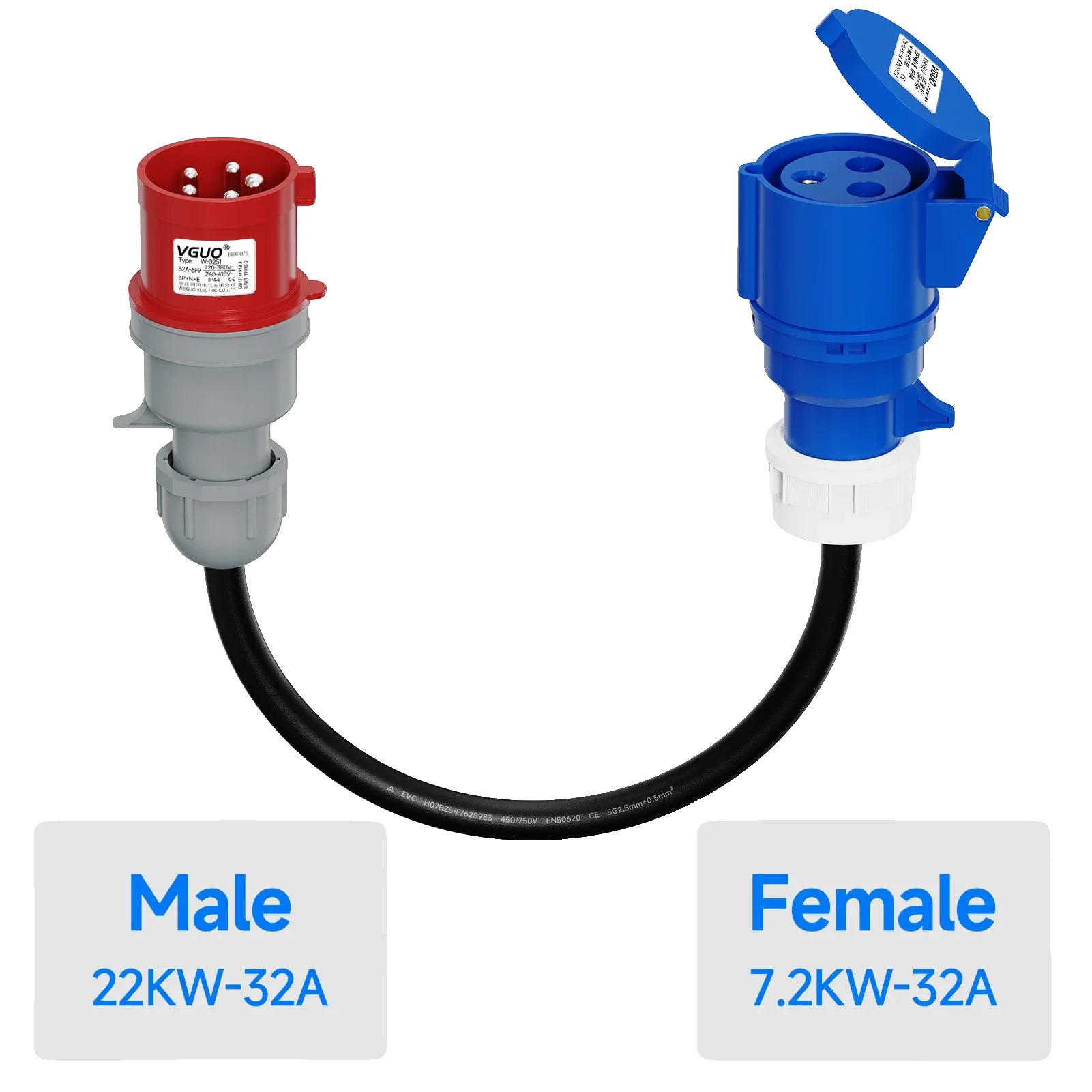 Ladeadapter, 3-phasen Auf Einphasen, 32a Nennstrom, Adapter