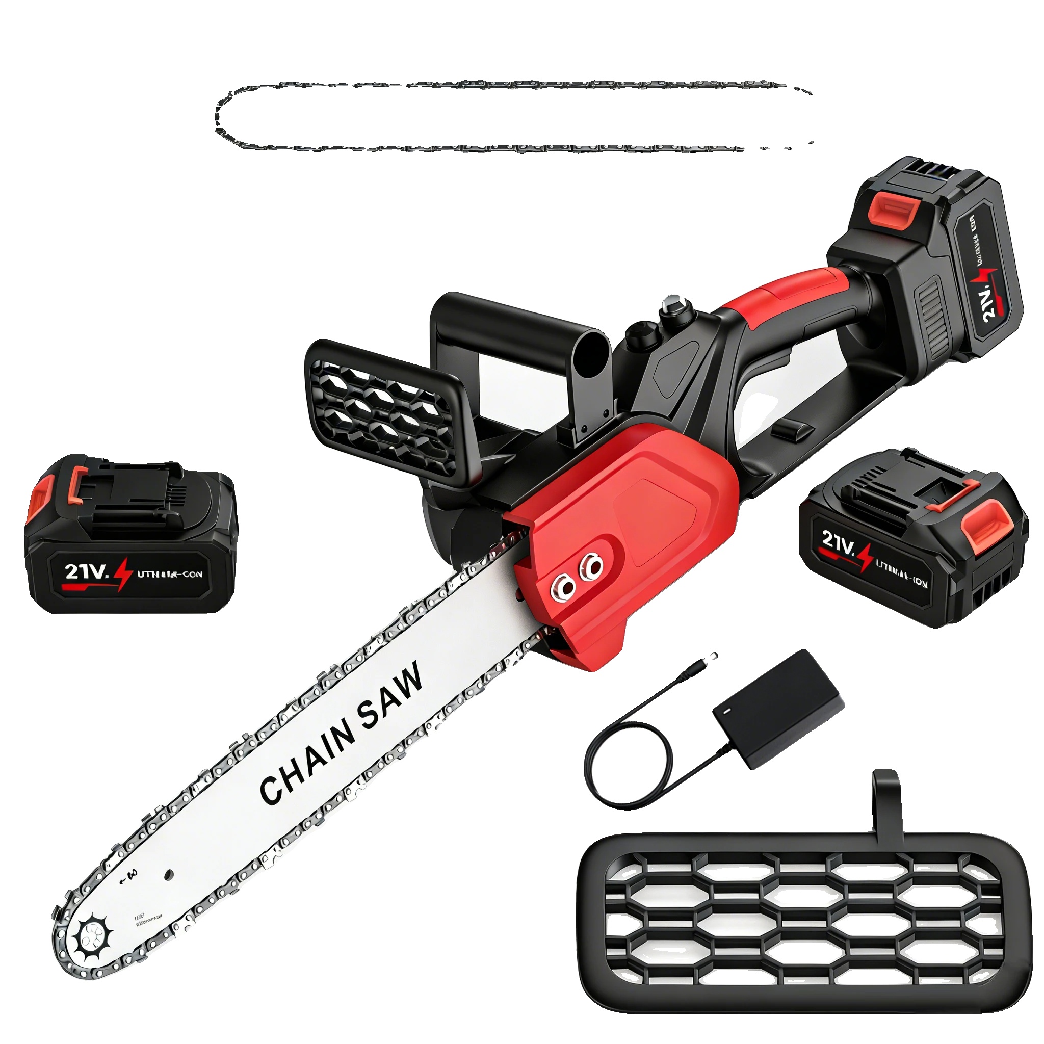 Elektrische Kettensäge, Kabelloses Design, Ergonomische Handhabung, 2 Batterien