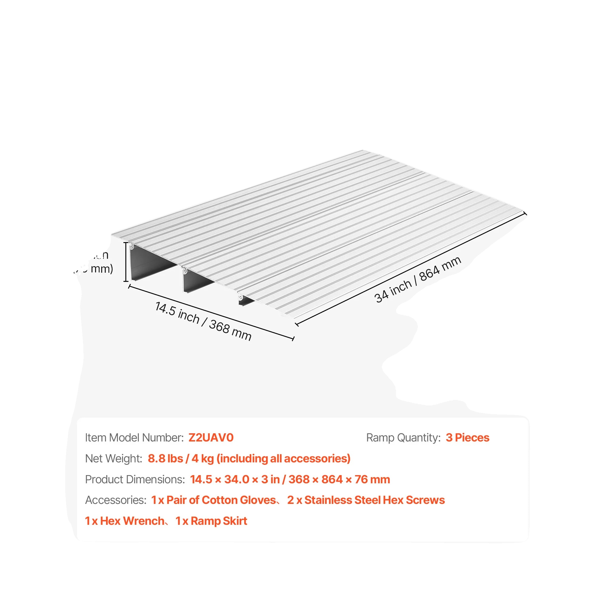 Türschwellenrampe, Langlebige Aluminiumlegierung, 800 Lbs Tragfähigkeit, 3 Zoll