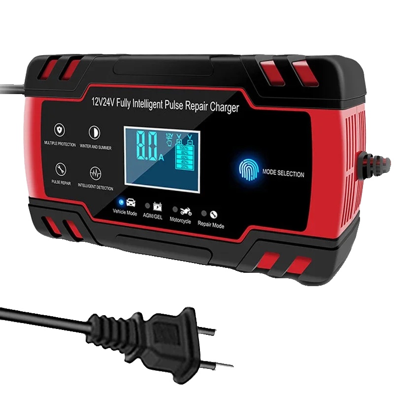 Auto-batterieladegerät, Automatischer Betrieb, Intelligentes Digitaldisplay, Rot Eu