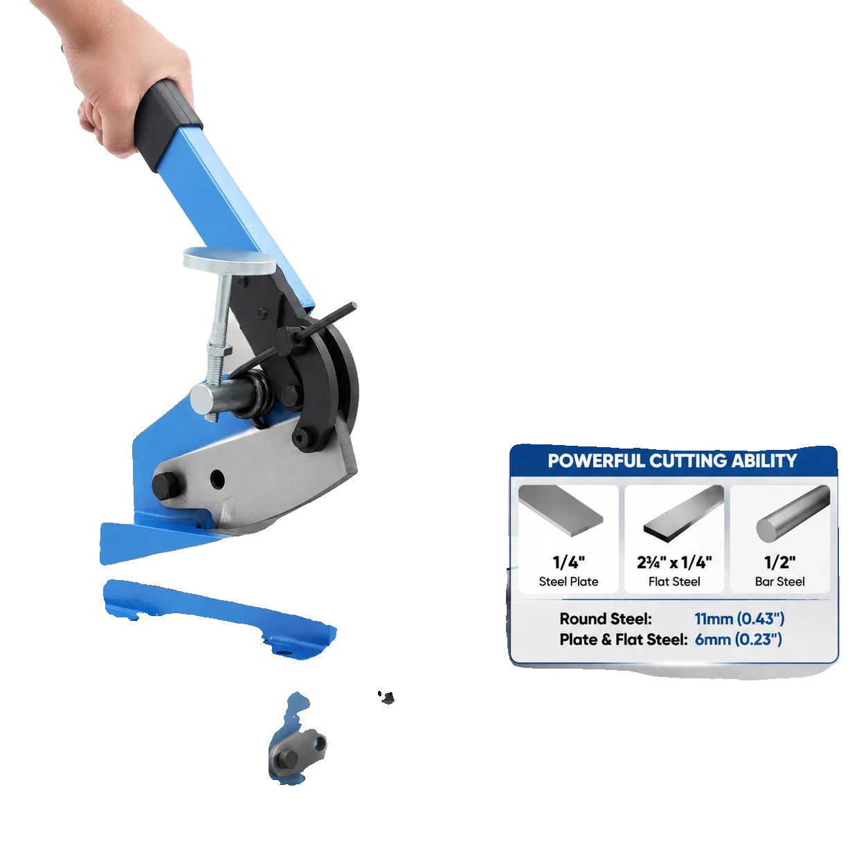 Manuelle Blechschere, Kohlenstoffstahl, Klingenlänge 12,5 Cm, Schnittdicke 1,1 Cm (rundstahl), Schnittdicke 0,6 Cm (flachstahl), Gewicht 10 Kg
