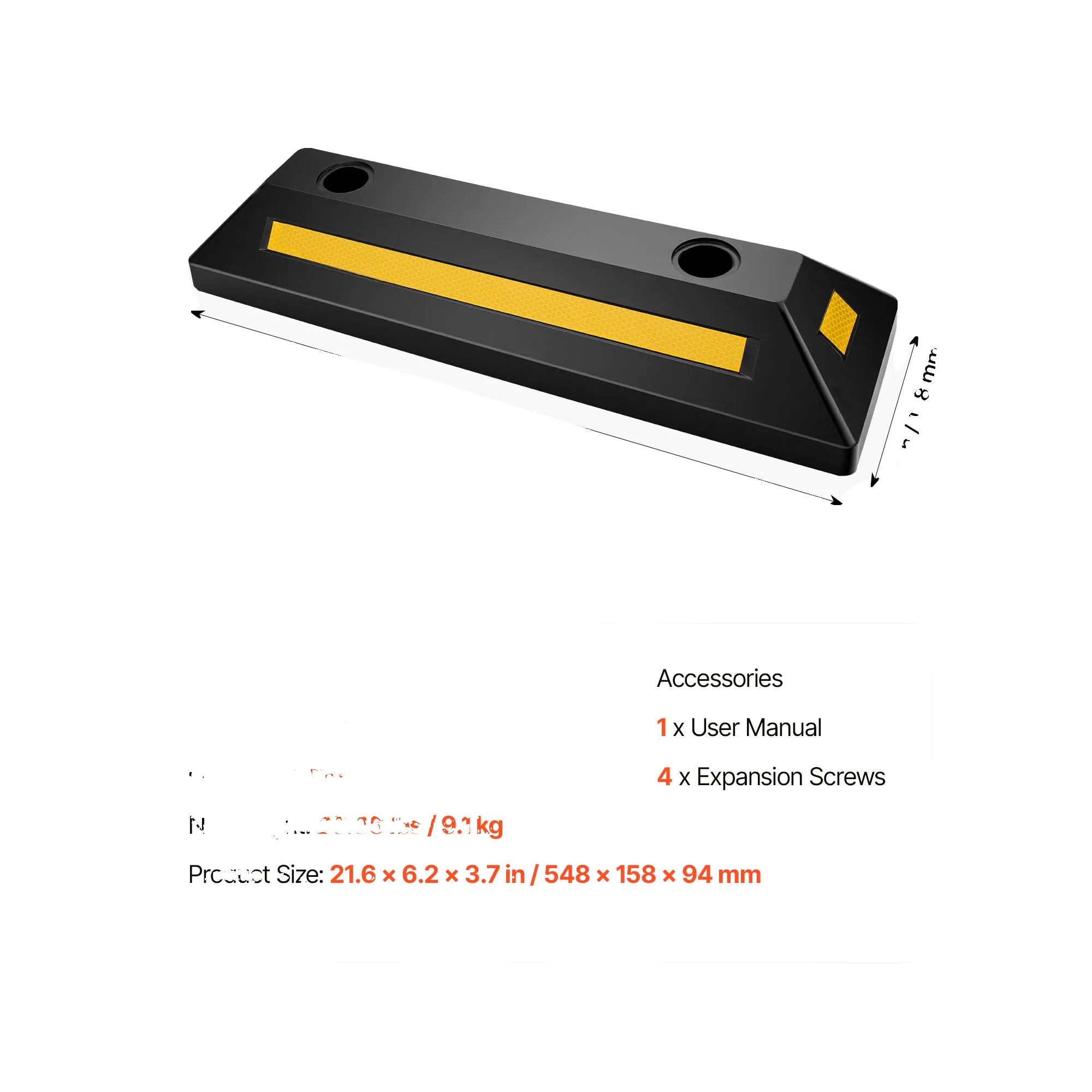 Parkstopper, Langlebiges Material, Reflektierende Sicherheitsstreifen, 21.5x6.2x3.7inch