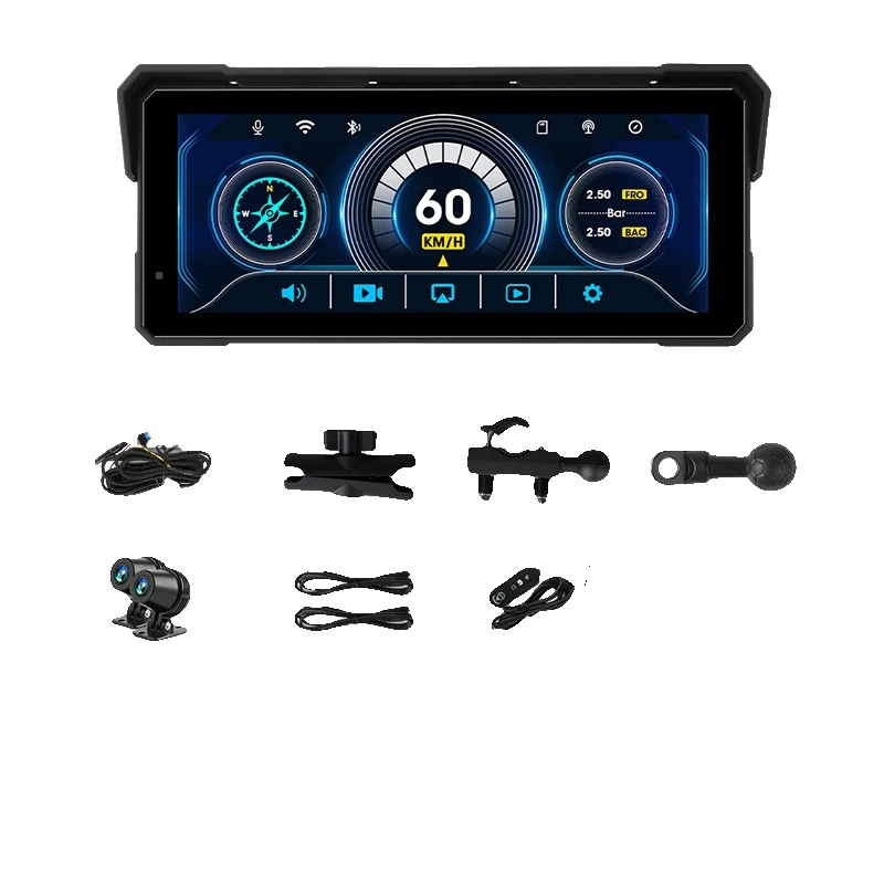 Digitales Moto-dashboard-display, Ip67 Wasserdicht, Bluetooth-unterstützung, 8,1 Zoll 4k+1080p Dvr-gps