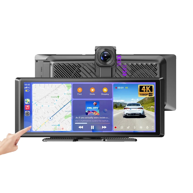 Tragbarer Kabelloser Carplay-bildschirm, Dual-linsen-dashcam, Bluetooth-konnektivität, Mit 64gb Tf