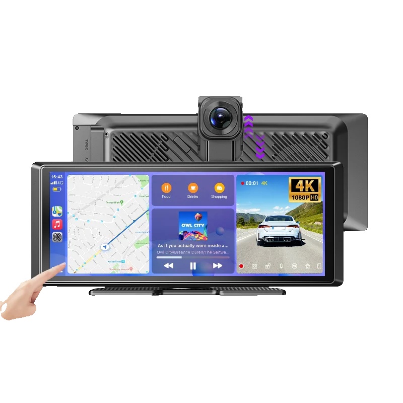 Tragbarer Kabelloser Carplay-bildschirm, Dual-linsen-dashcam, Bluetooth-konnektivität, 8.1 Zoll Carplay