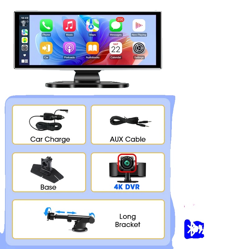Carplay-bildschirm, 4k-frontkamera, Bluetooth-konnektivität, 4k Dvr Mit Halterung