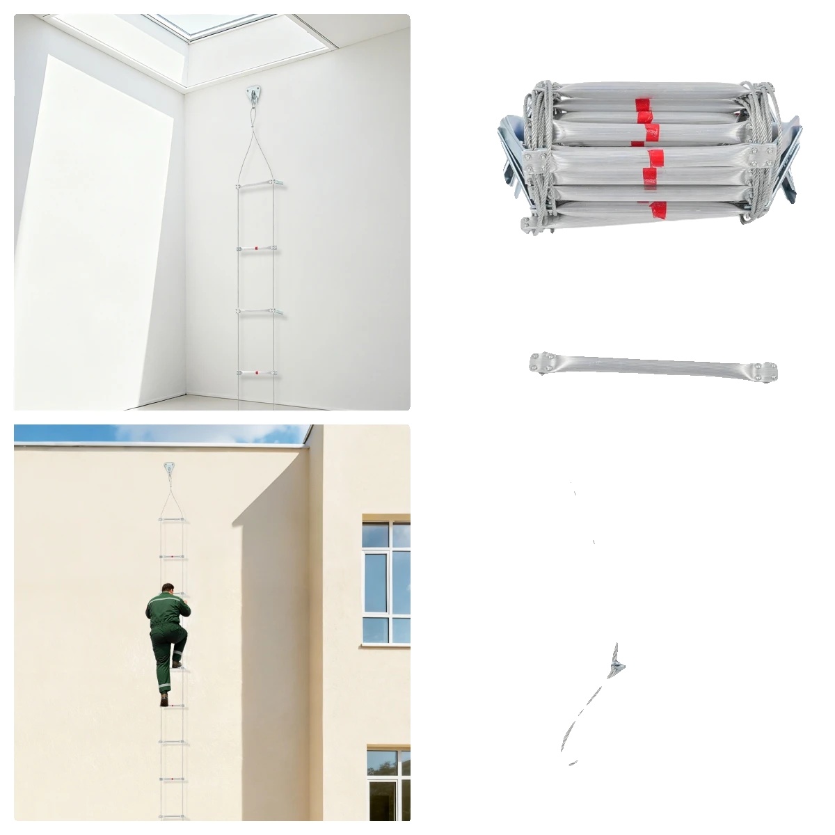Notfall-fluchtleiter, 10m Länge, 200kg Tragfähigkeit, Stahl- Und Aluminiumlegierung, 30cm Trittstangenlänge, 40cm Trittstangenabstand