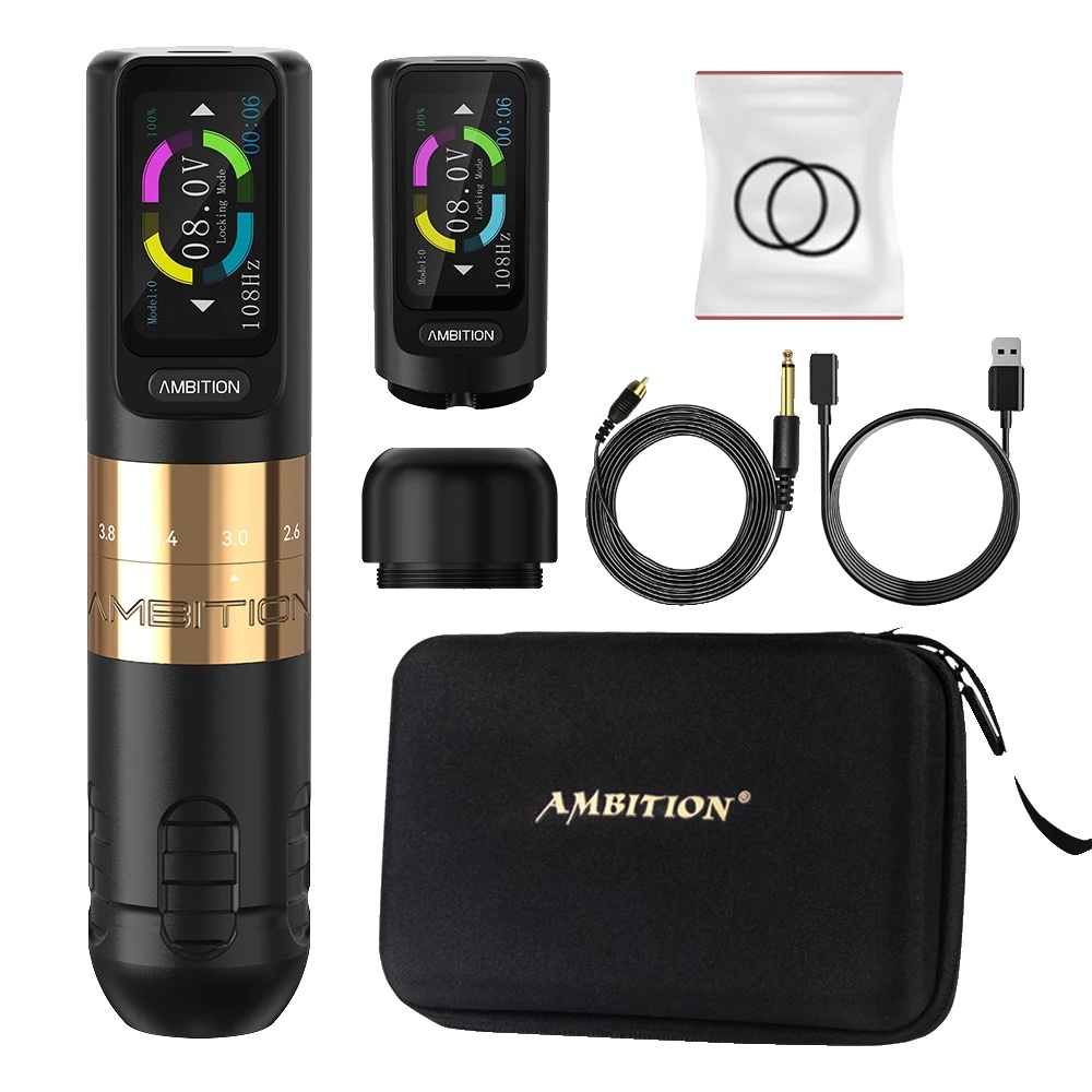 Tattoo-maschinenstift, Verstellbarer Hub, Bürstenloser Motor, Gold Zwei Batterie