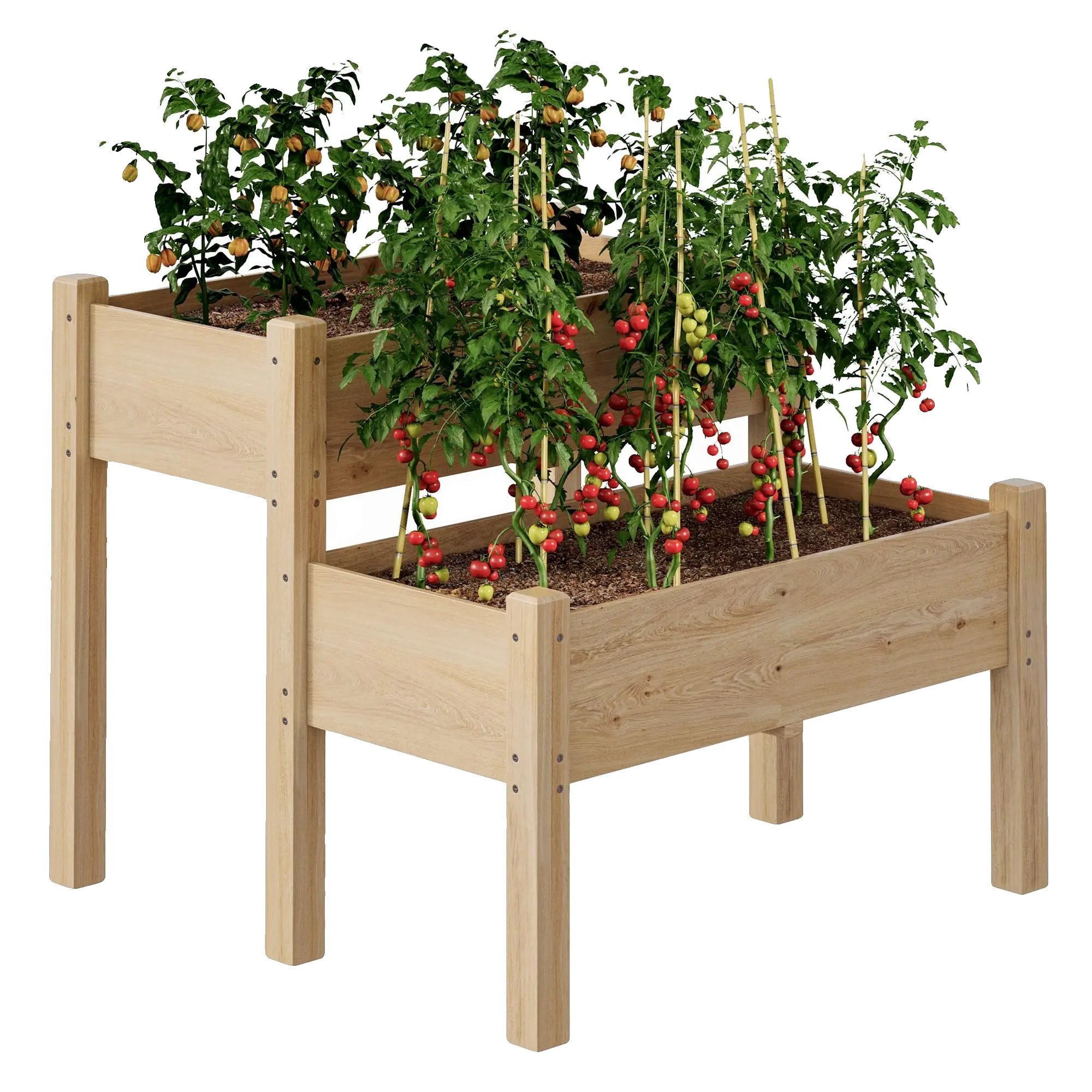 Erhöhtes Holz-hochbeet, Ergonomisches Design, Zweistufige Struktur, Holz