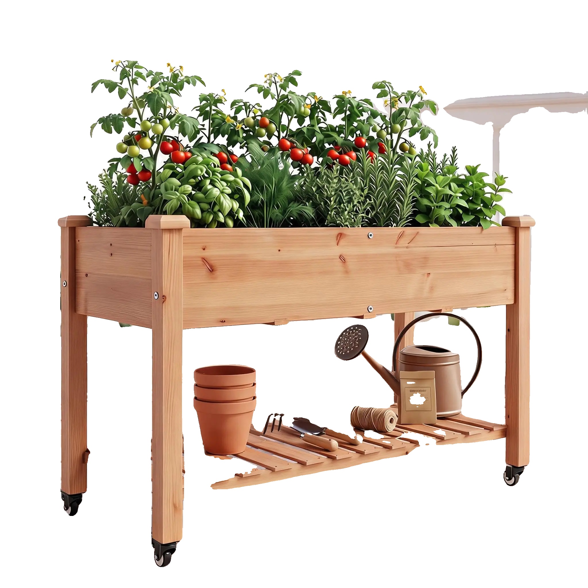 Gartenbeet, Mobiles Design, Integriertes Regalsystem, Holz