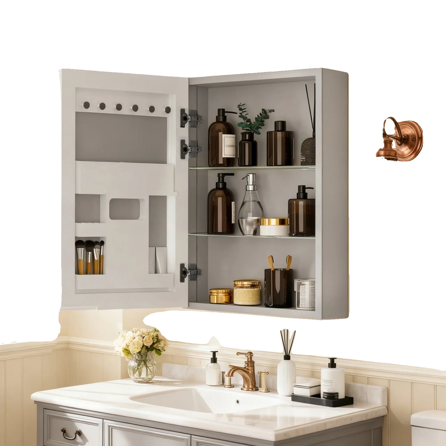 Spiegelschrank, Schmuckorganizer, Regale, Silber