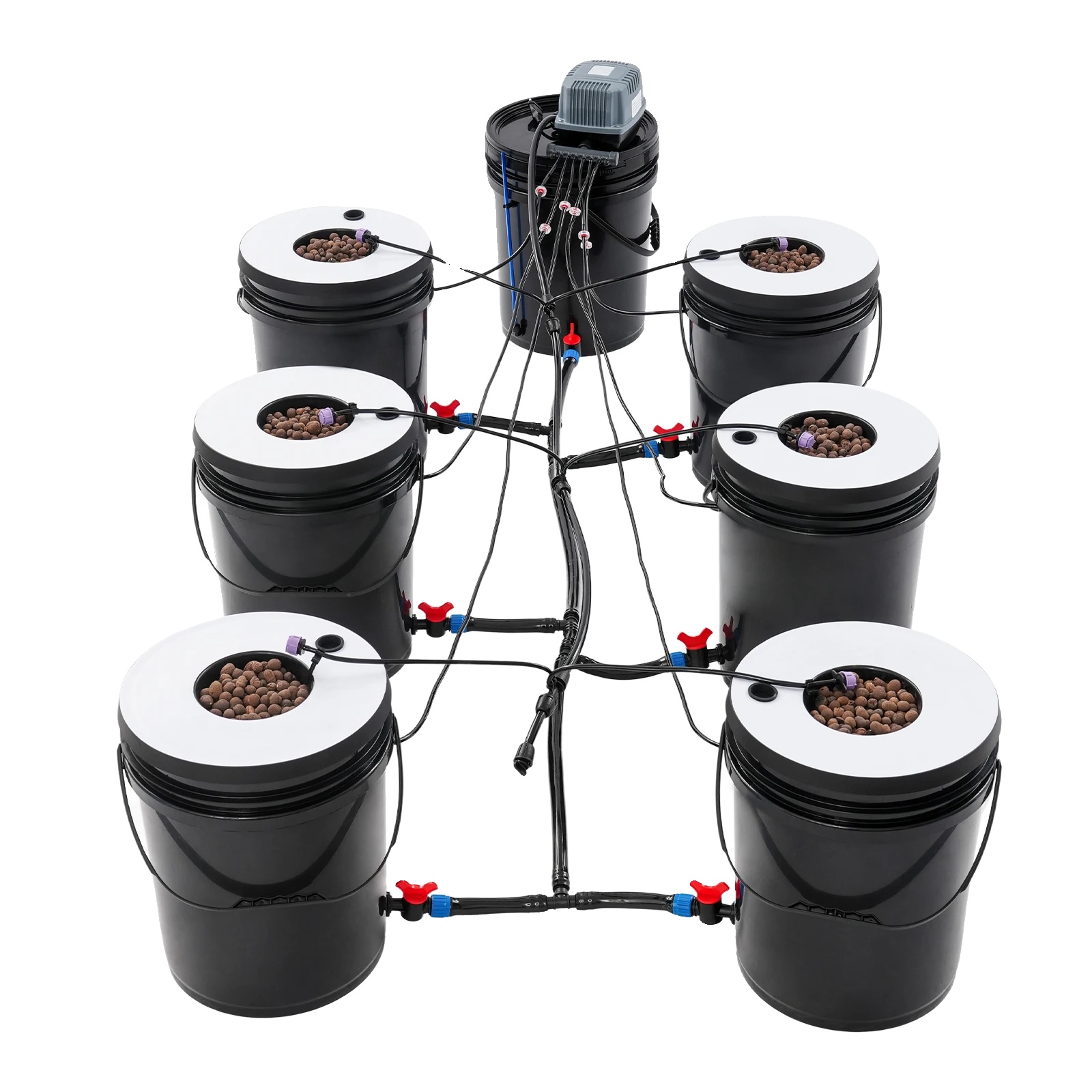 Hydroponisches Anbausystem, 7-eimer-kapazität, Kabelgebunden, Elektrisch, Eu-standardstecker, Schwarz, Spritzguss