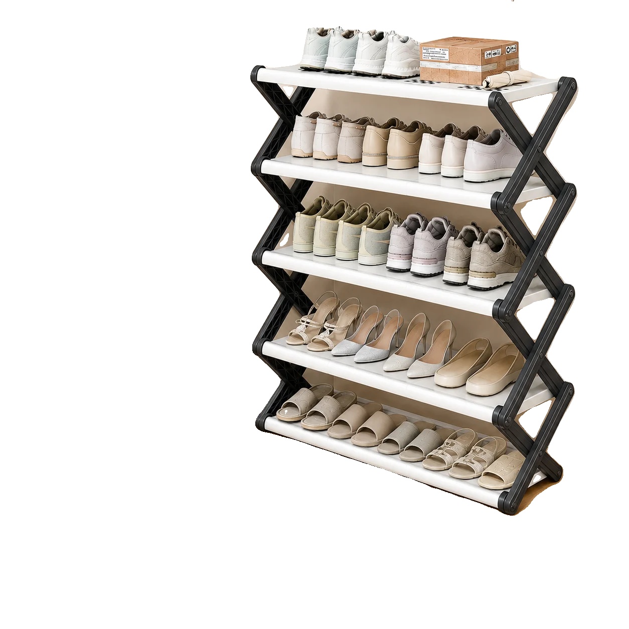 Schuhregal, Faltbares Design, Langlebiges X-rahmen, Dunkelkhaki