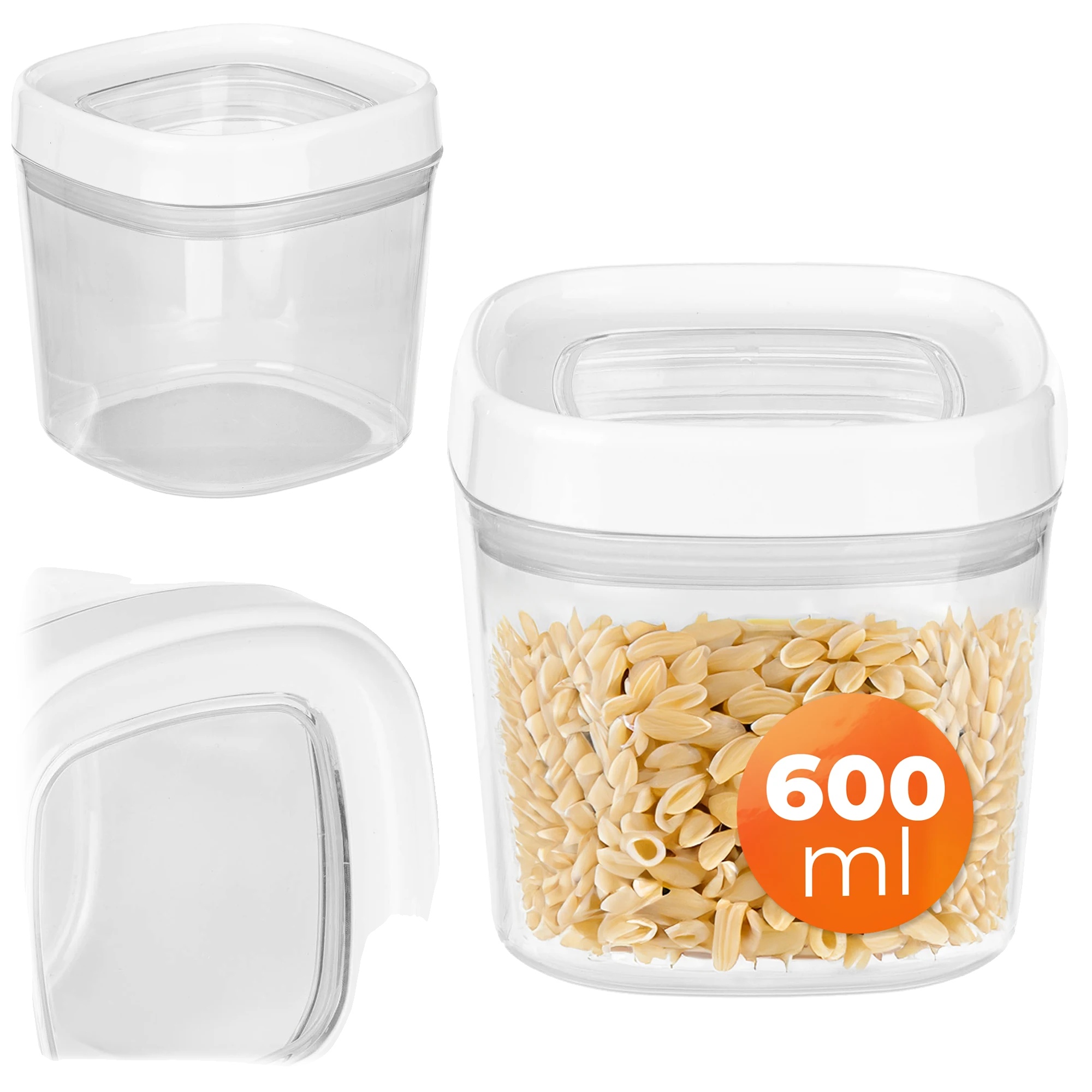 Lebensmittelbehälter, 0,6 L Kapazität, Rechteckiges Design, Sicherer Gummidichtung, Transparentes Material, Vielseitige Verwendung