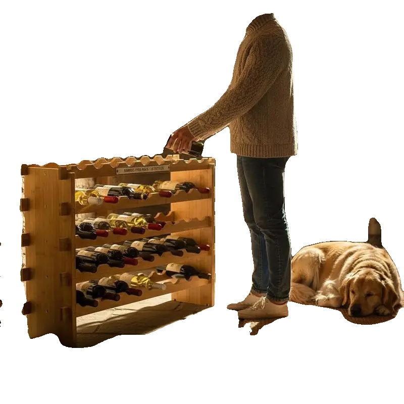 Weinregal, 36 Flaschen Kapazität, Robustes Design Aus Bambusholz, Khaki