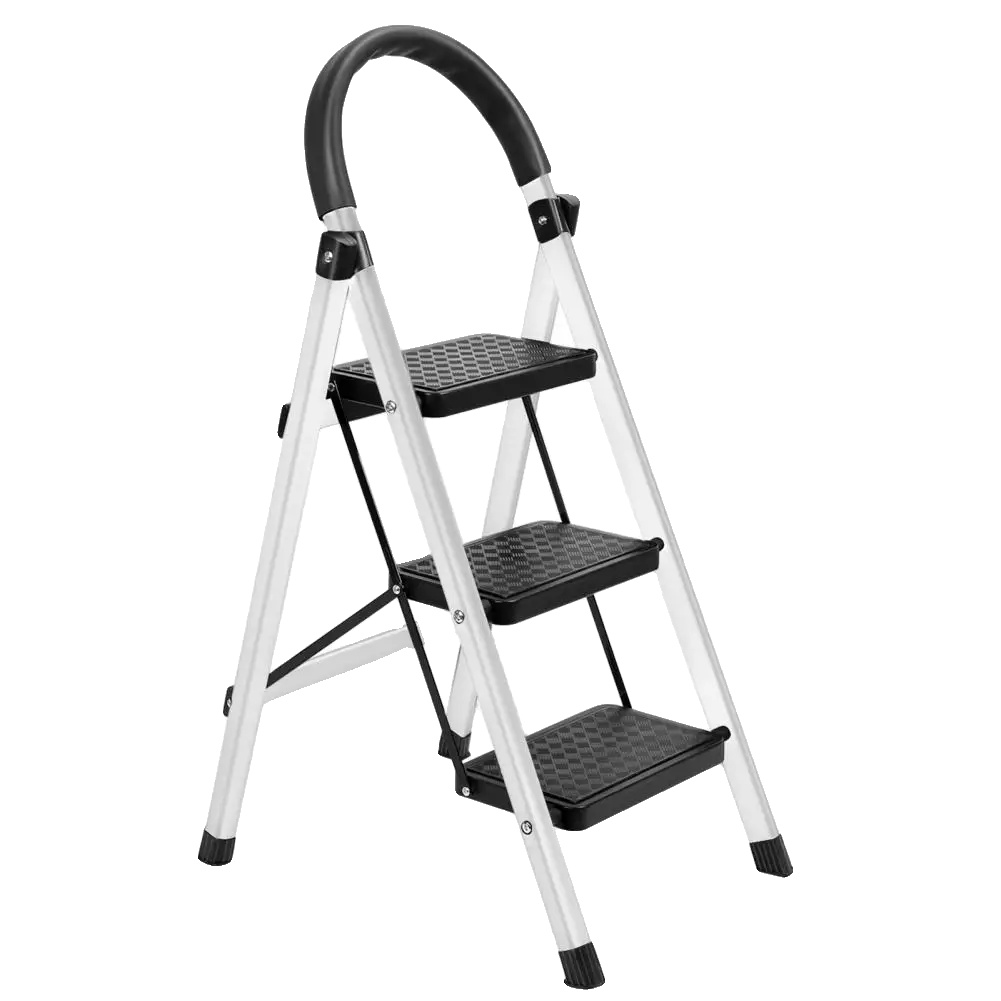 Leiter, 3-stufiges Design, Hohe Tragfähigkeit, Weiß