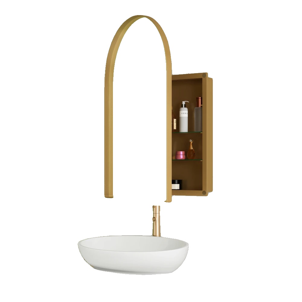 Spiegelschrank, Einbau-design, Verstellbare Regale, Gewölbt Gold