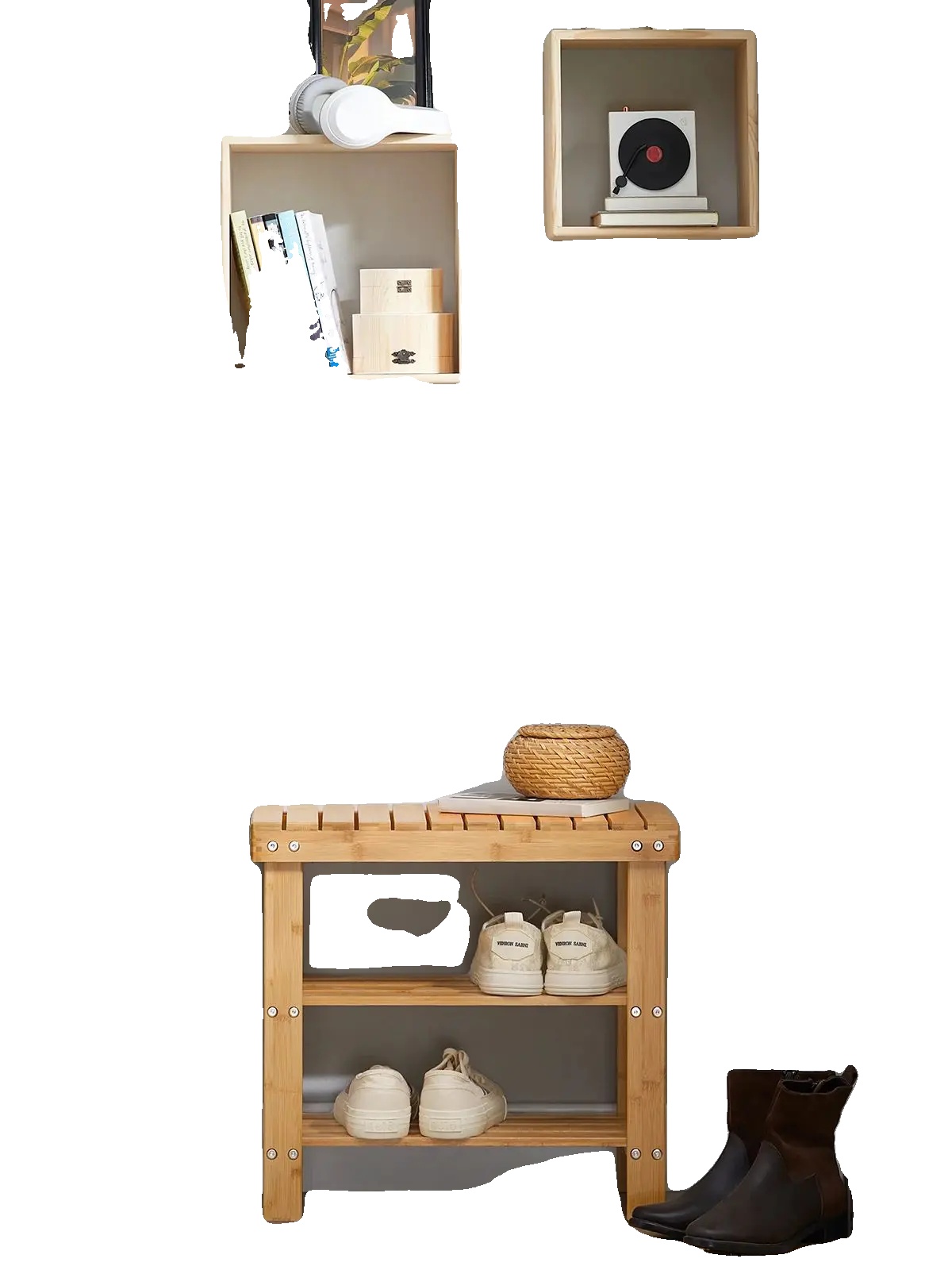 Schuhbank, Bambus-konstruktion, Multifunktionales Design, Dunkelkhaki
