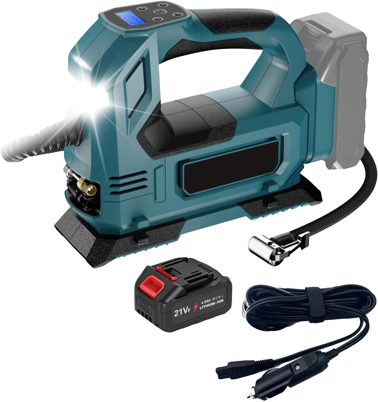 Akku-luftkompressor, Schnelle Inflation, Led-licht, 1 Batterie, Eu