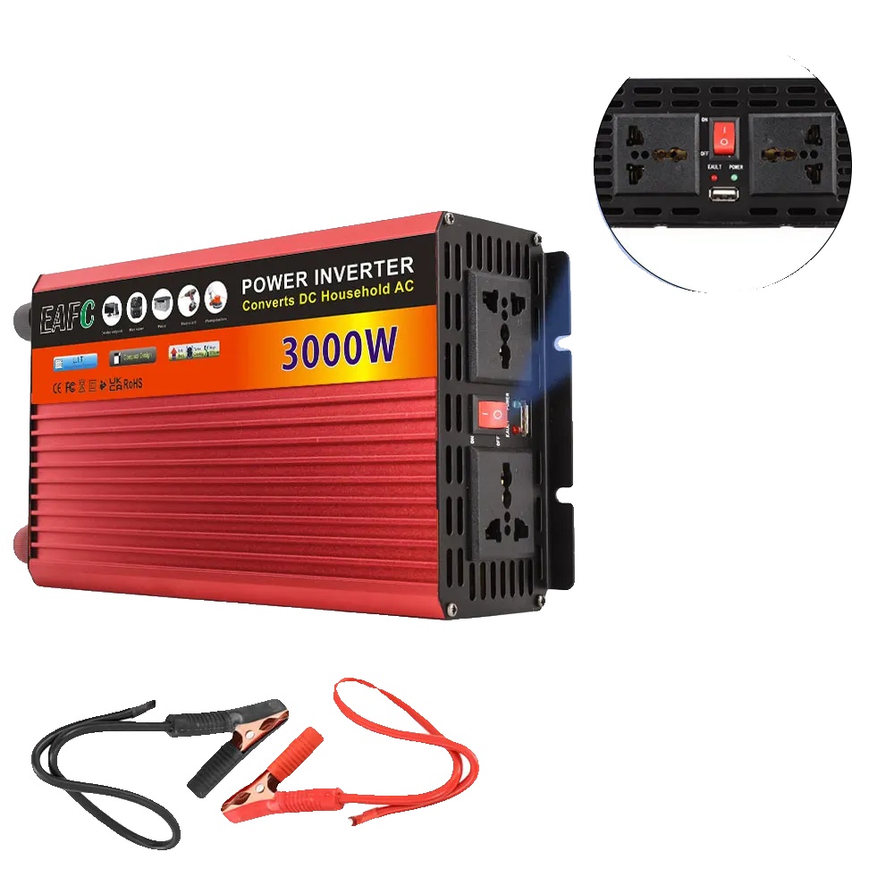 Auto-inverter, 3000w Spitzenleistung, Mehrere Ausgangsports, Rot