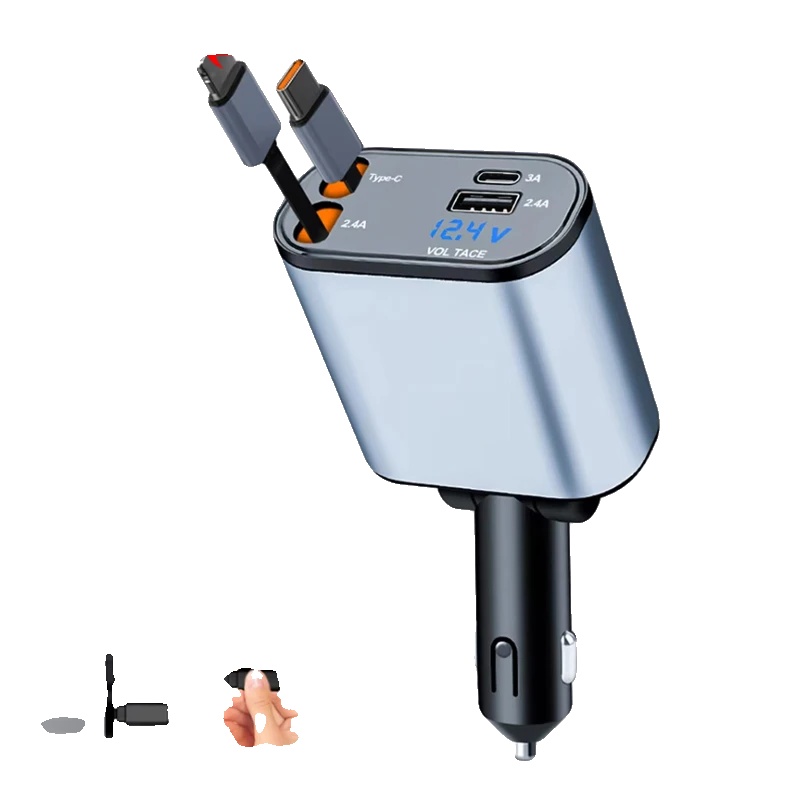 Auto Ladegerät Adapter, 120w Schnellladung, Teleskopdesign, Rund 4 In 1