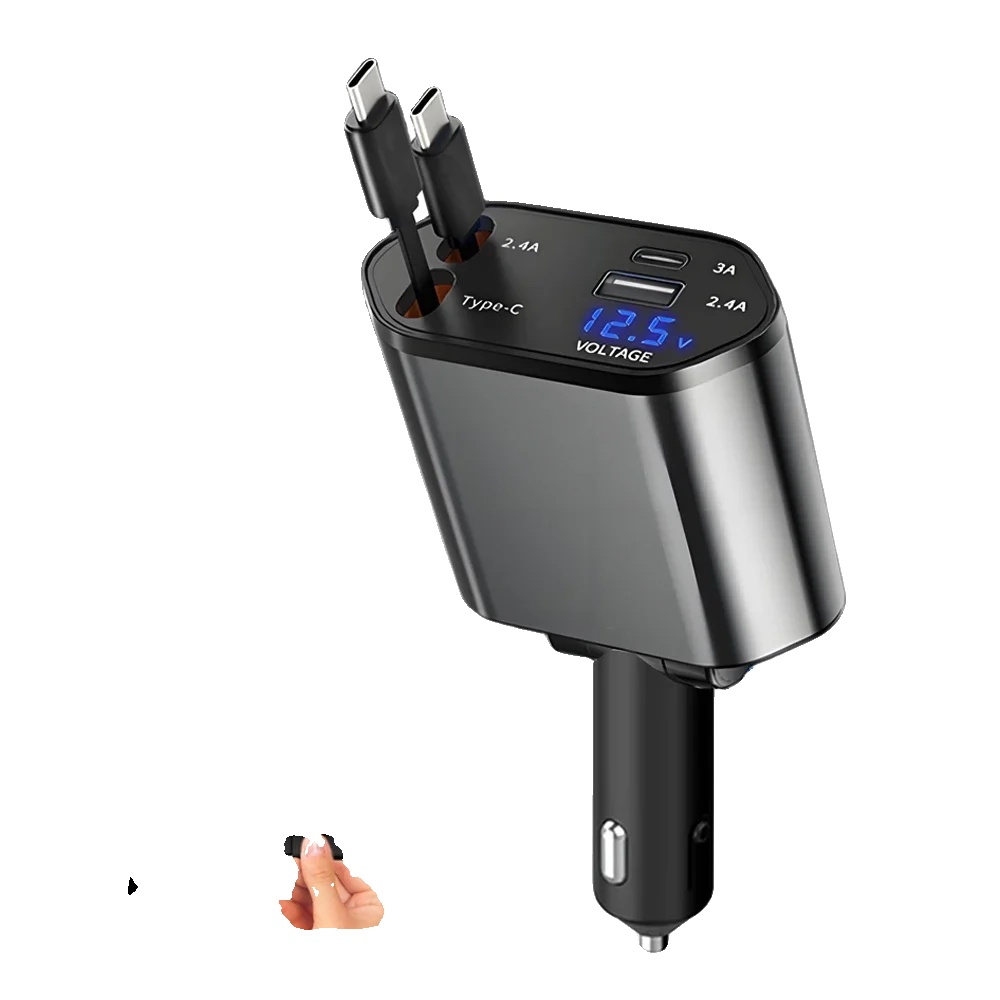 Auto Ladegerät Adapter, 120w Schnellladung, Teleskopdesign, Dualer Typ C Kabel