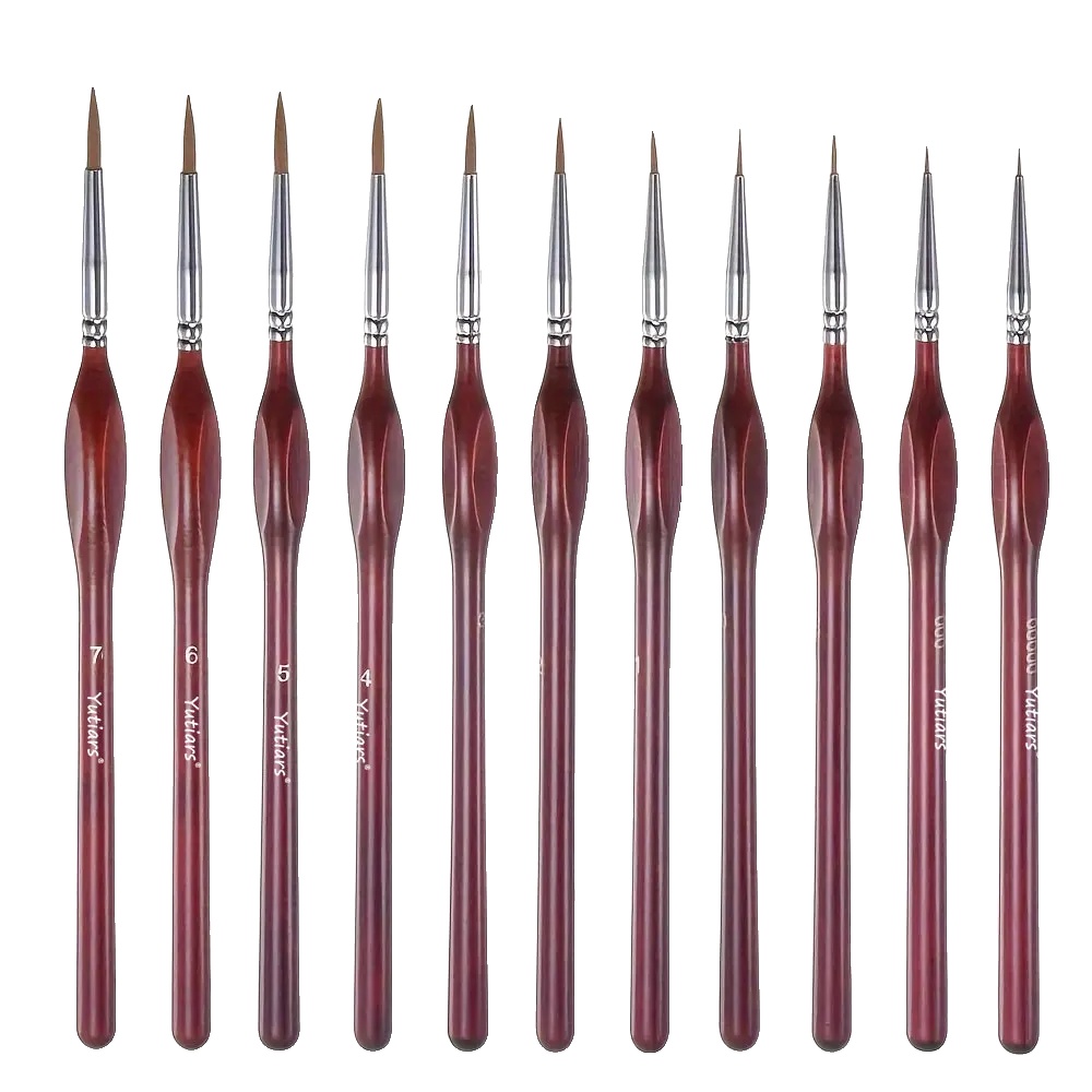 Miniatur Detail Pinsel, Holzgriff, Synthetische Borsten, 11 Pcs