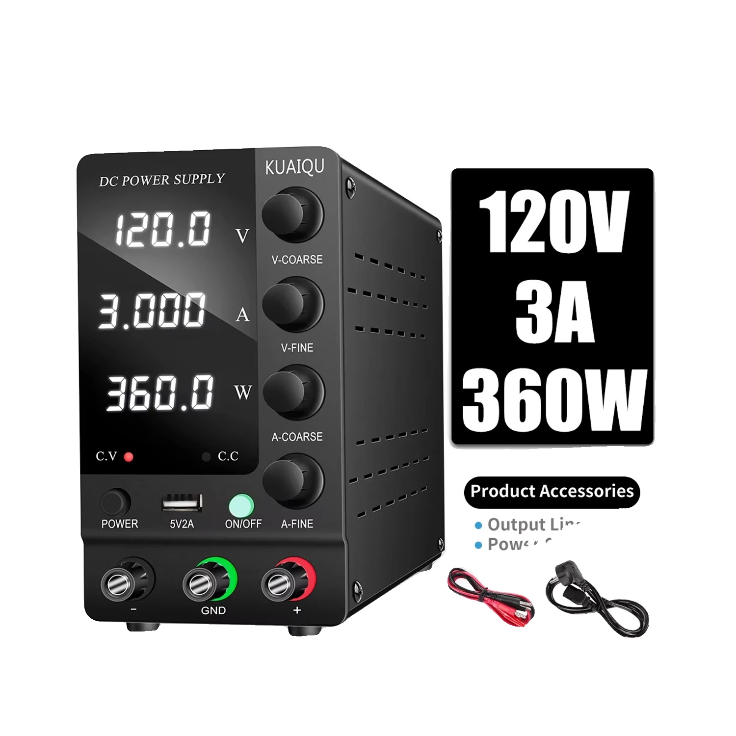 Labornetzgerät, Einstellbare Spannung, Led-anzeige, 120v 3a 360w Schwarz