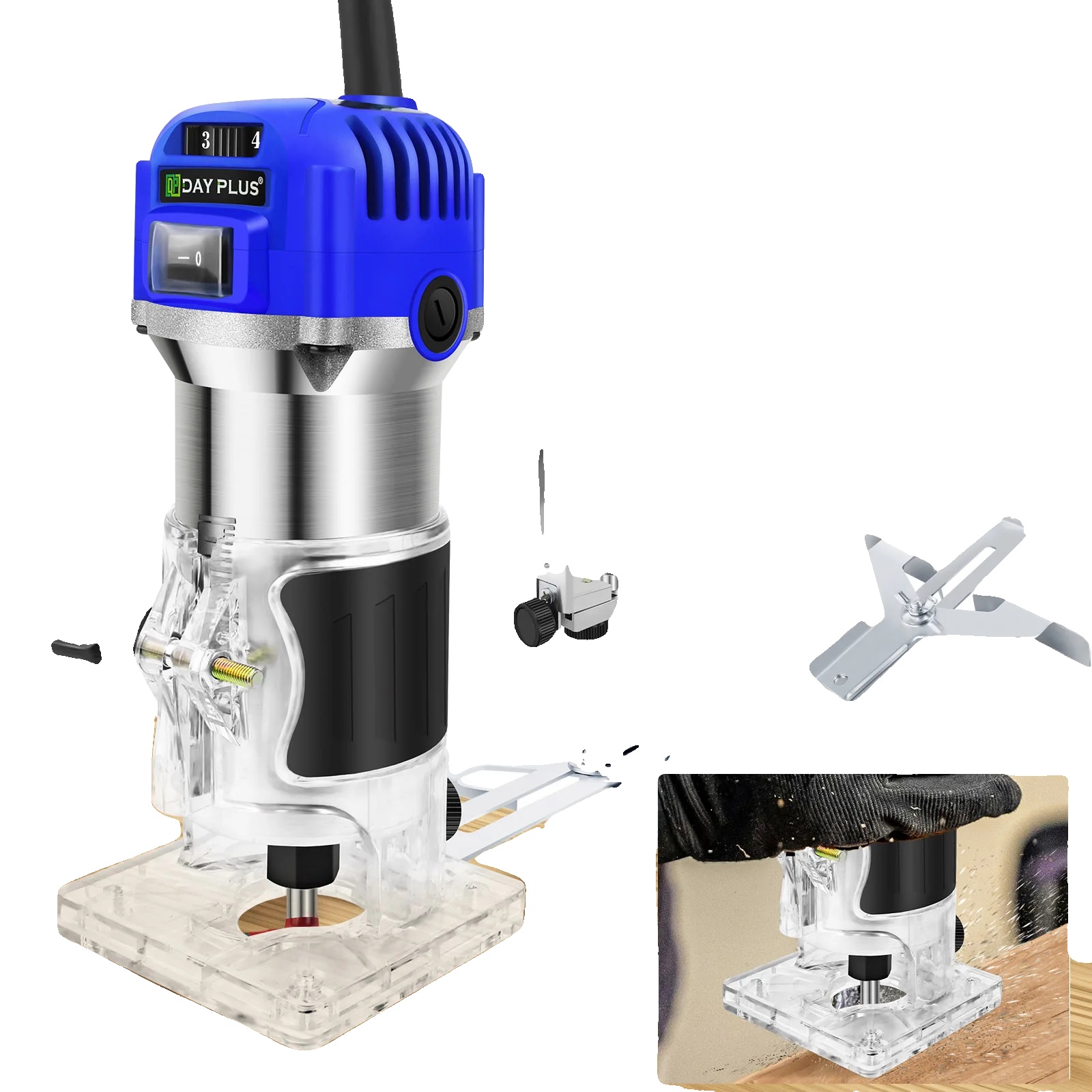 Holzfräse, Kompaktes Design, Präzises Schneiden, Blau