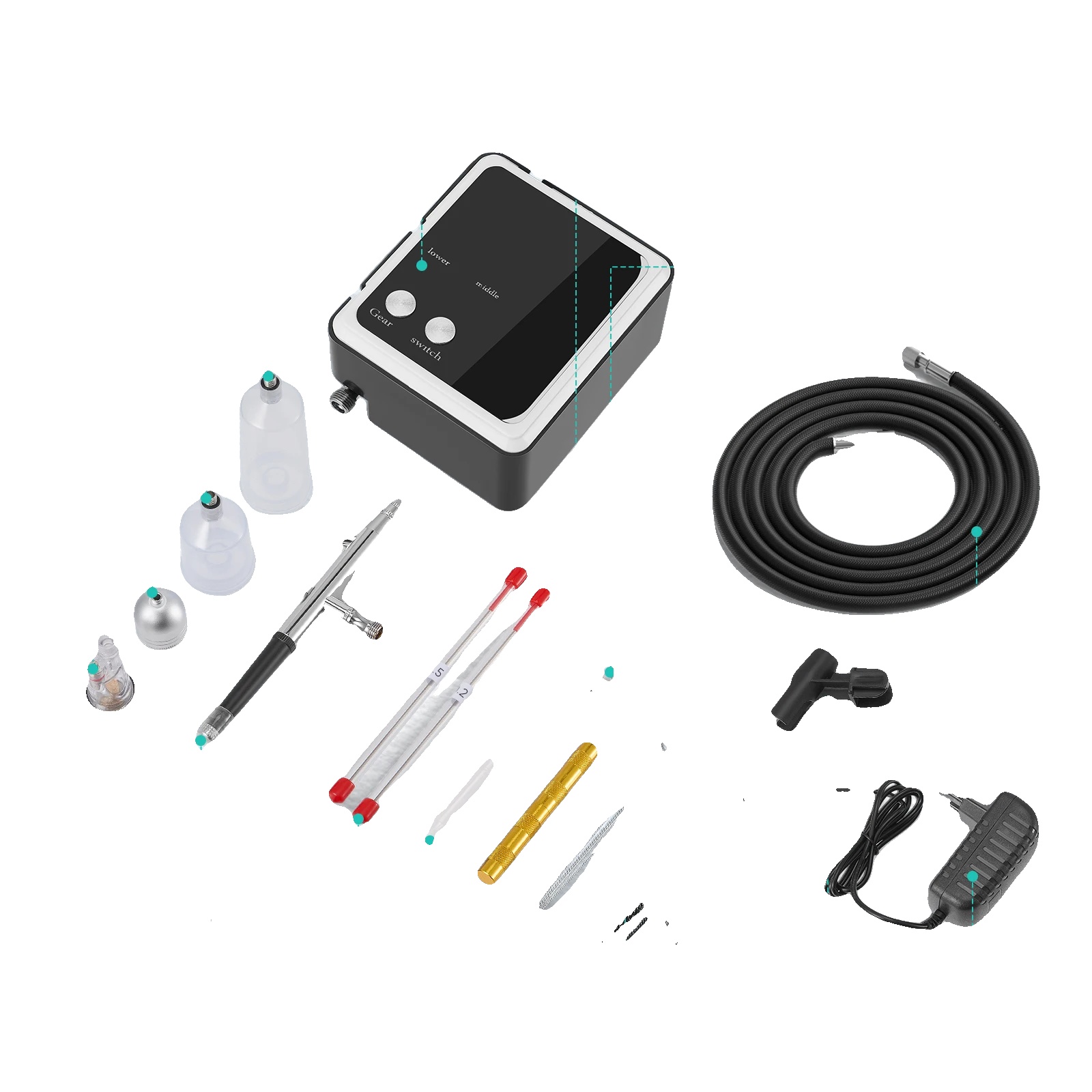 Airbrush-set, Dual-action-steuerung, Wechselbare Düsen, Schwarz
