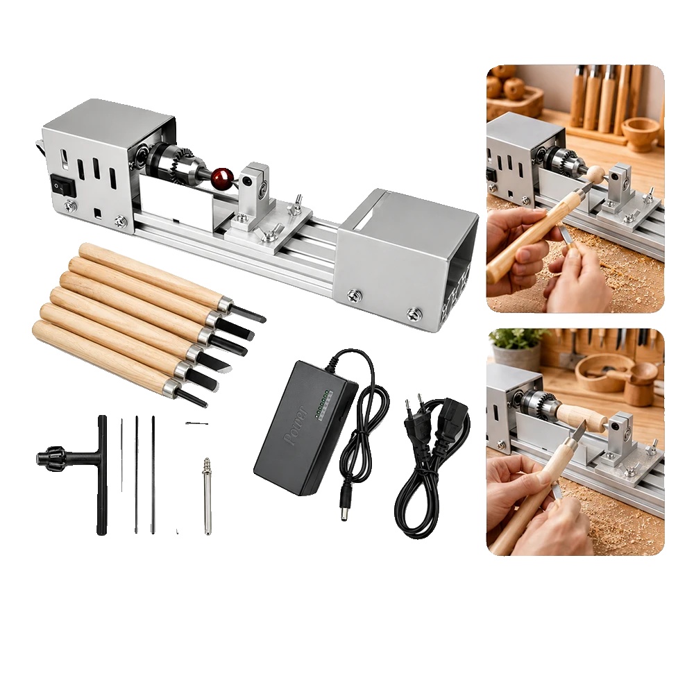 Mini Holz-drehmaschine, 2000-8000 U/min, 320 X 60 X 70 Mm, 0,6-6 Mm Spannfutter, 7-stufen Geschwindigkeitsregelung, Aluminiumlegierungsbasis