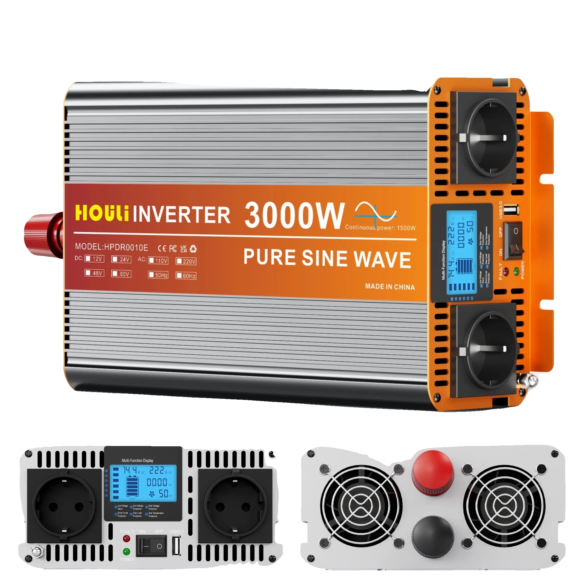 Wechselrichter, Reine Sinuswelle-ausgang, Hohe Leistungsfähigkeit, 3000w, Europa-f, 12v-c, 220v-f
