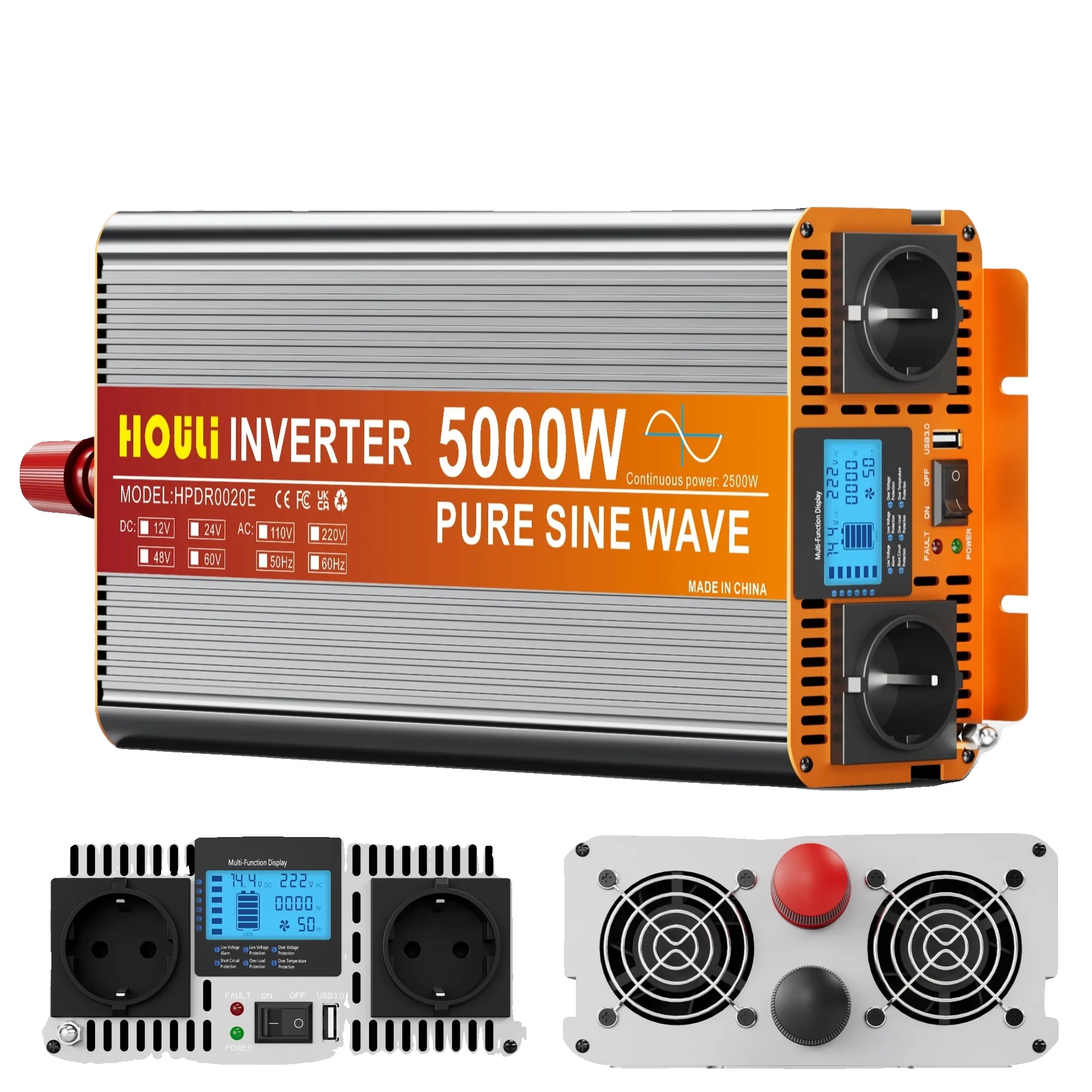 Wechselrichter, Reine Sinuswelle-ausgang, Hohe Leistungsfähigkeit, 5000w-a, Europa-d, 24v-a, 220v-d