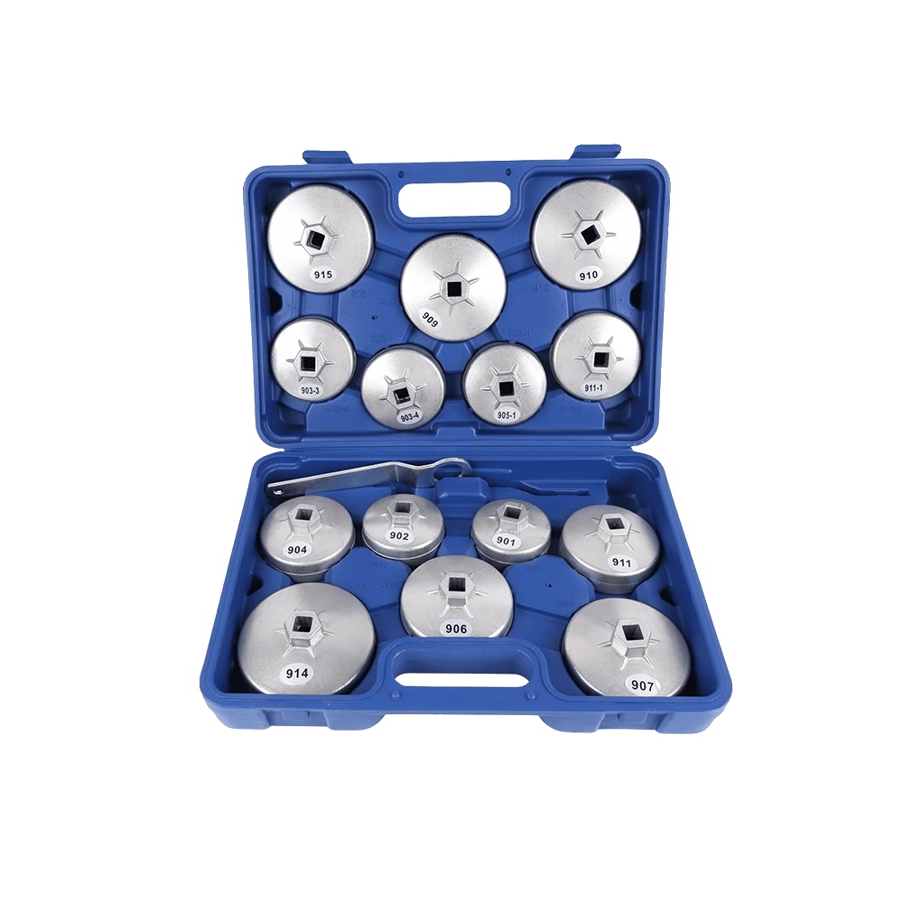 Ölfilterzangen, 15-teiliges Set, Aluminiumkonstruktion, Ergonomisches Design, Universelle Steckdosenkompatibilität, Inklusive Aufbewahrungsbox