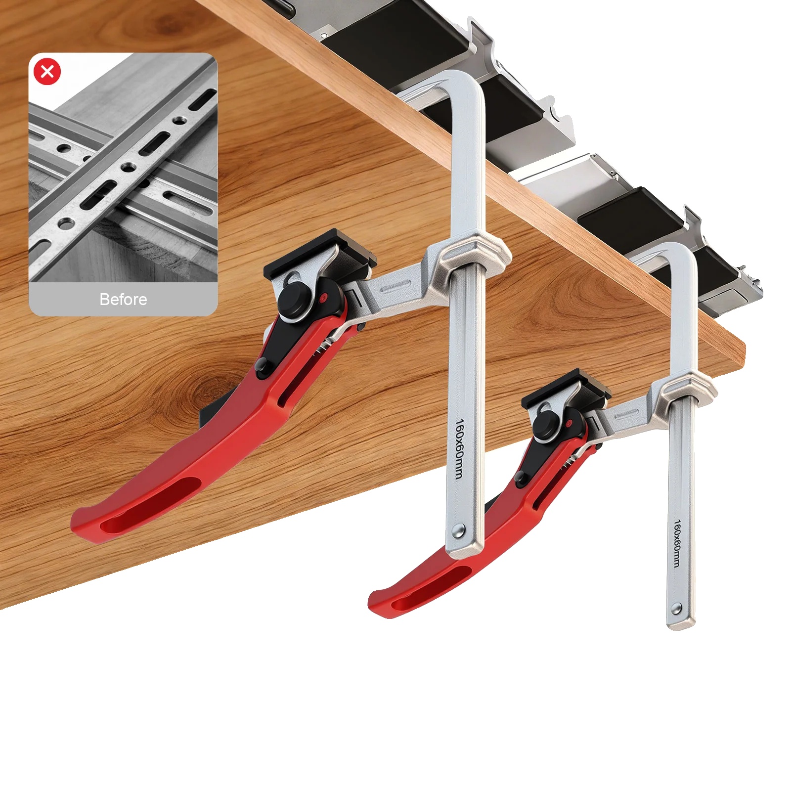 Ratschensäge Führungsschienenklemme, Klemmkraft 220 Kg, Klemmbereich 15 Cm, Abmessungen 160 Mm X 60 Mm, Material 40cr Stahl, Abs