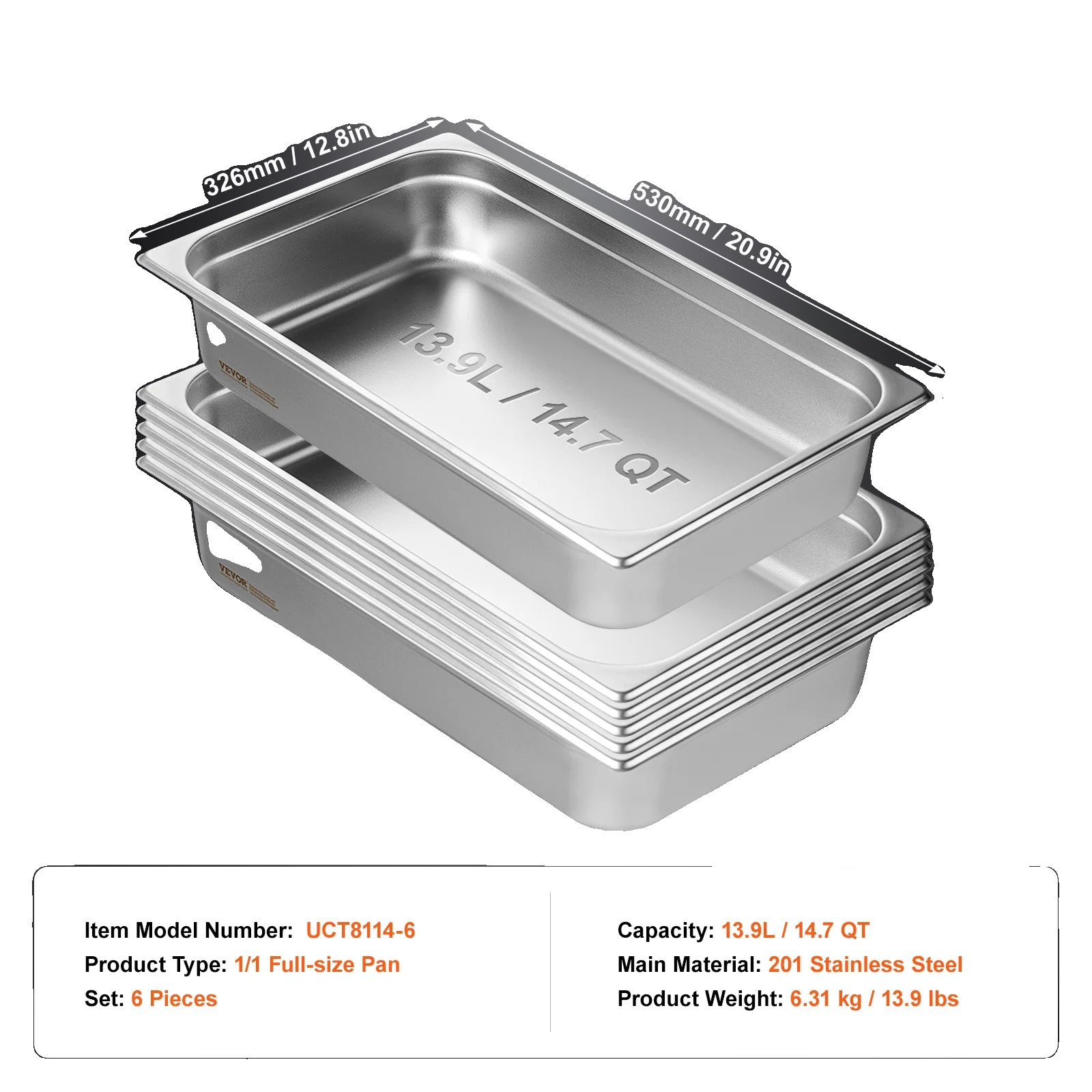Chafing Dishes, Vollgröße, Anti-jam-design, 6stück 4zoll