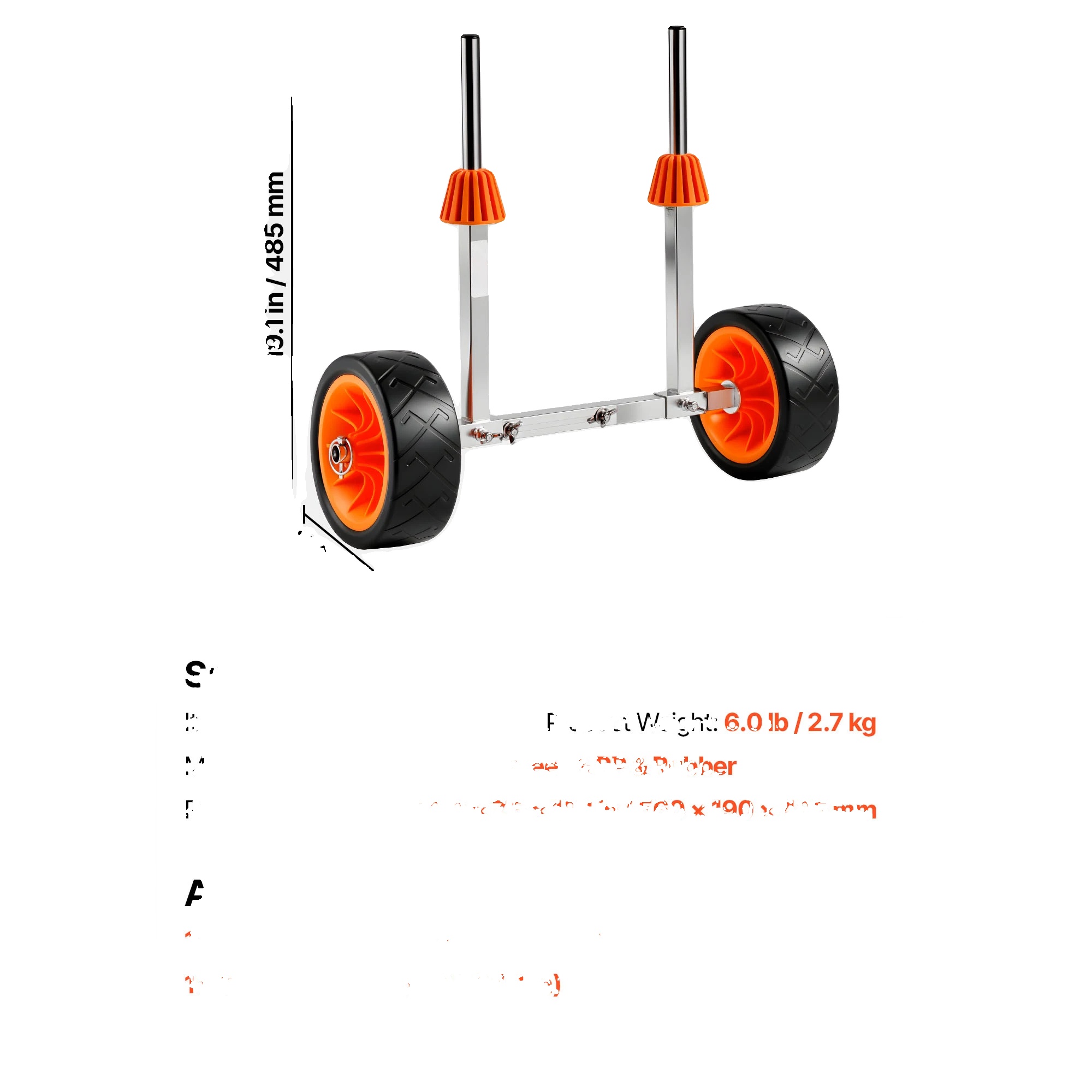 Kajakwagen, 113 Kg Tragfähigkeit, Glatte Vollgummireifen, 250 Lbs