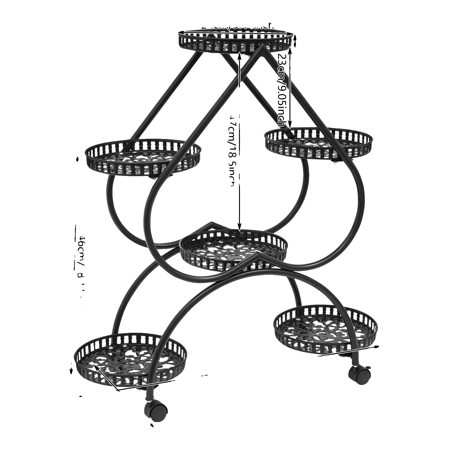 Pflanzenständer, Mehrstufiges Design, Robuste Eisenkonstruktion, Schwarz